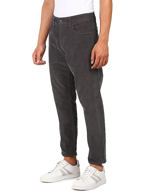 Buy Calvin Klein Men Dark Grey Mid Rise Corduroy Pants 