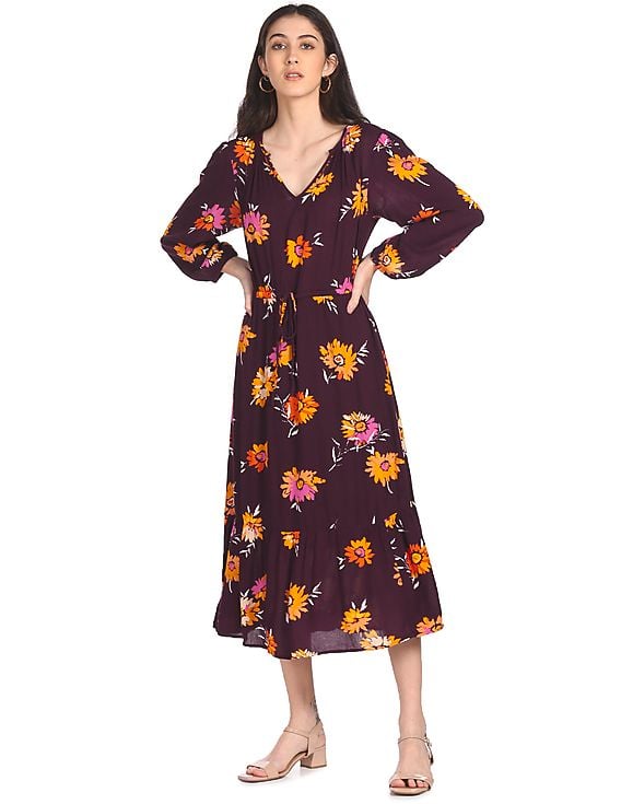 gap burgundy dress Buy Women V-Neck Floral Print Pintucks at waist S:SS26 Steampunk Black Wedding Dress Select Shoe Size:39