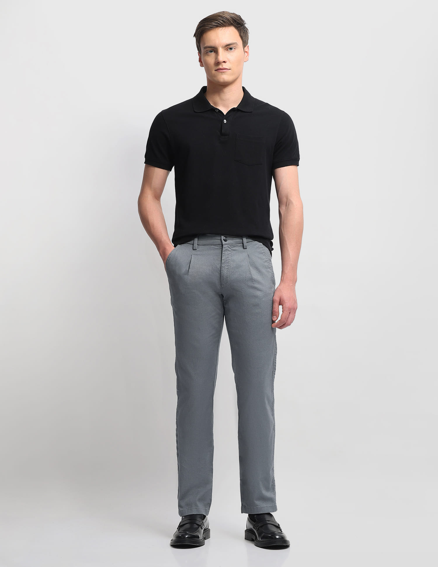 Buy Arrow Sport Solid Hudson Tailored Fit Trousers - NNNOW.com