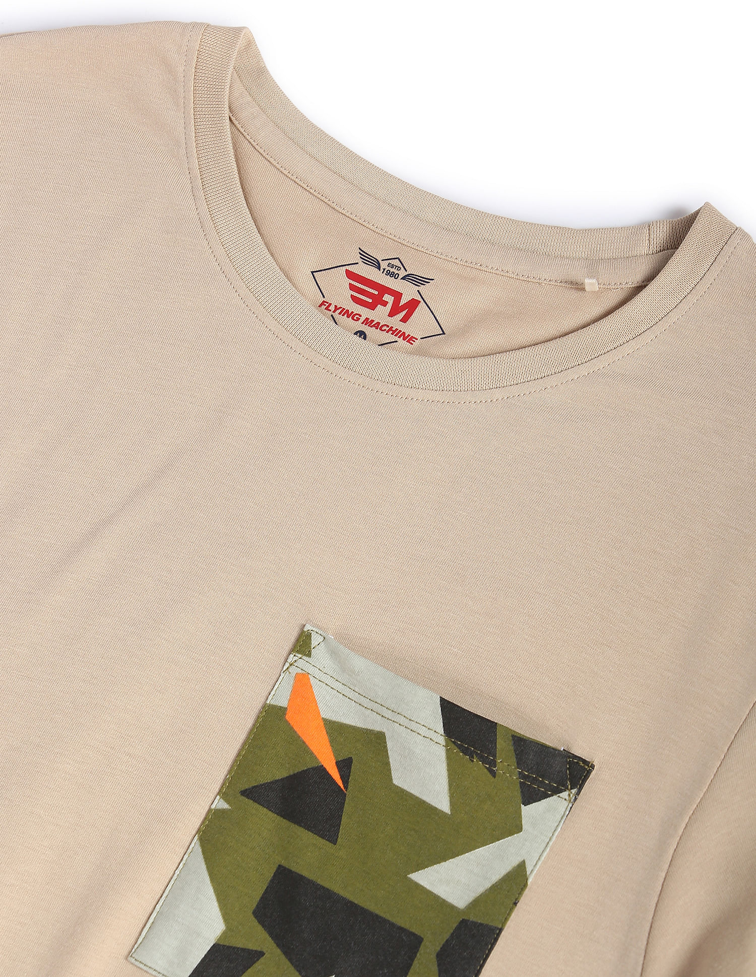 Flying Machine Patch Pocket Solid Cotton T-Shirt