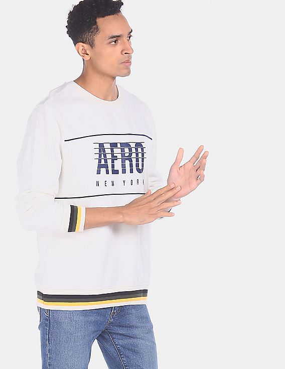 Aeropostale Men White Crew Neck Brand Print Sweatshirt