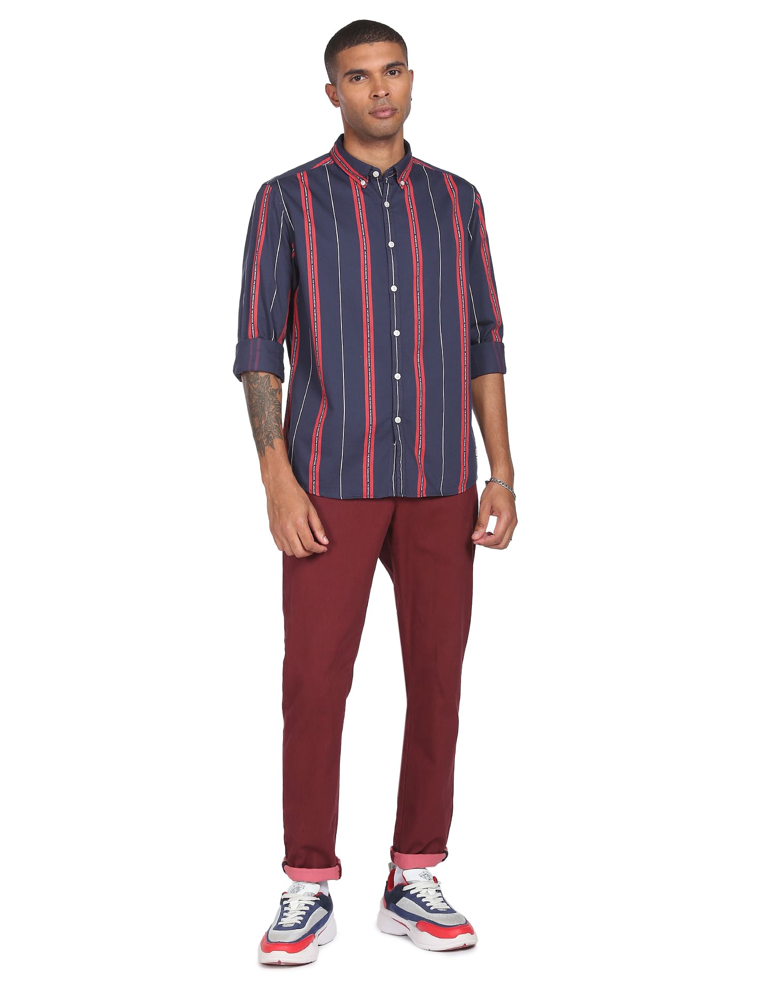 Flying Machine Vertical Stripe Twill Shirt