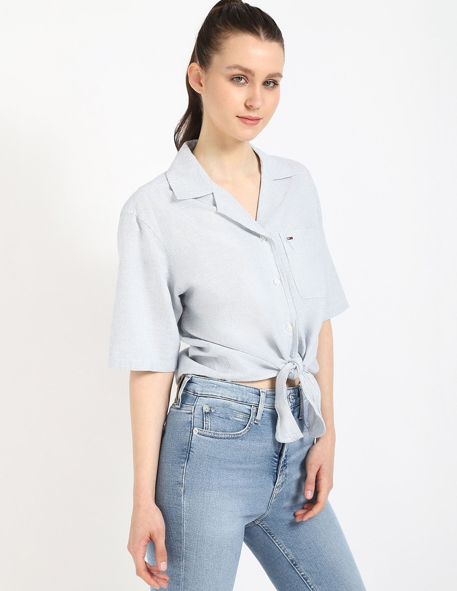 Tommy Hilfiger Solid Cropped Shirt