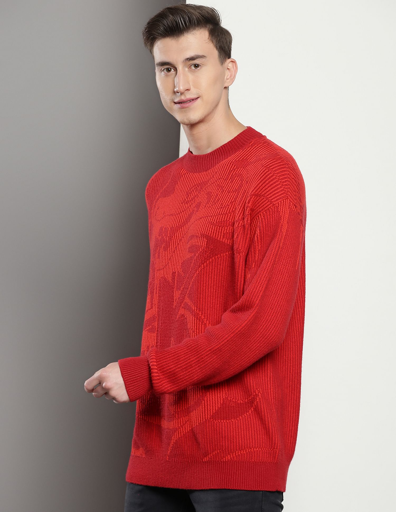 Buy Calvin Klein Crew Neck Patterned Knit Sweater NNNOW