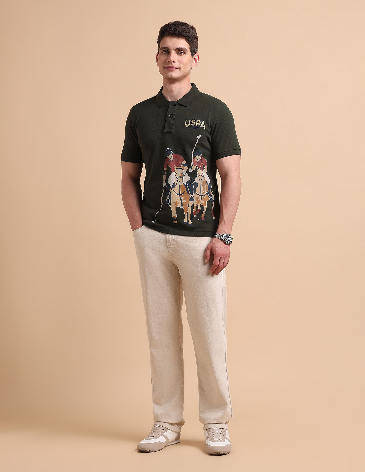 U.S. Polo Assn. Denim Co. Brand Printed Pure Cotton Polo Shirt