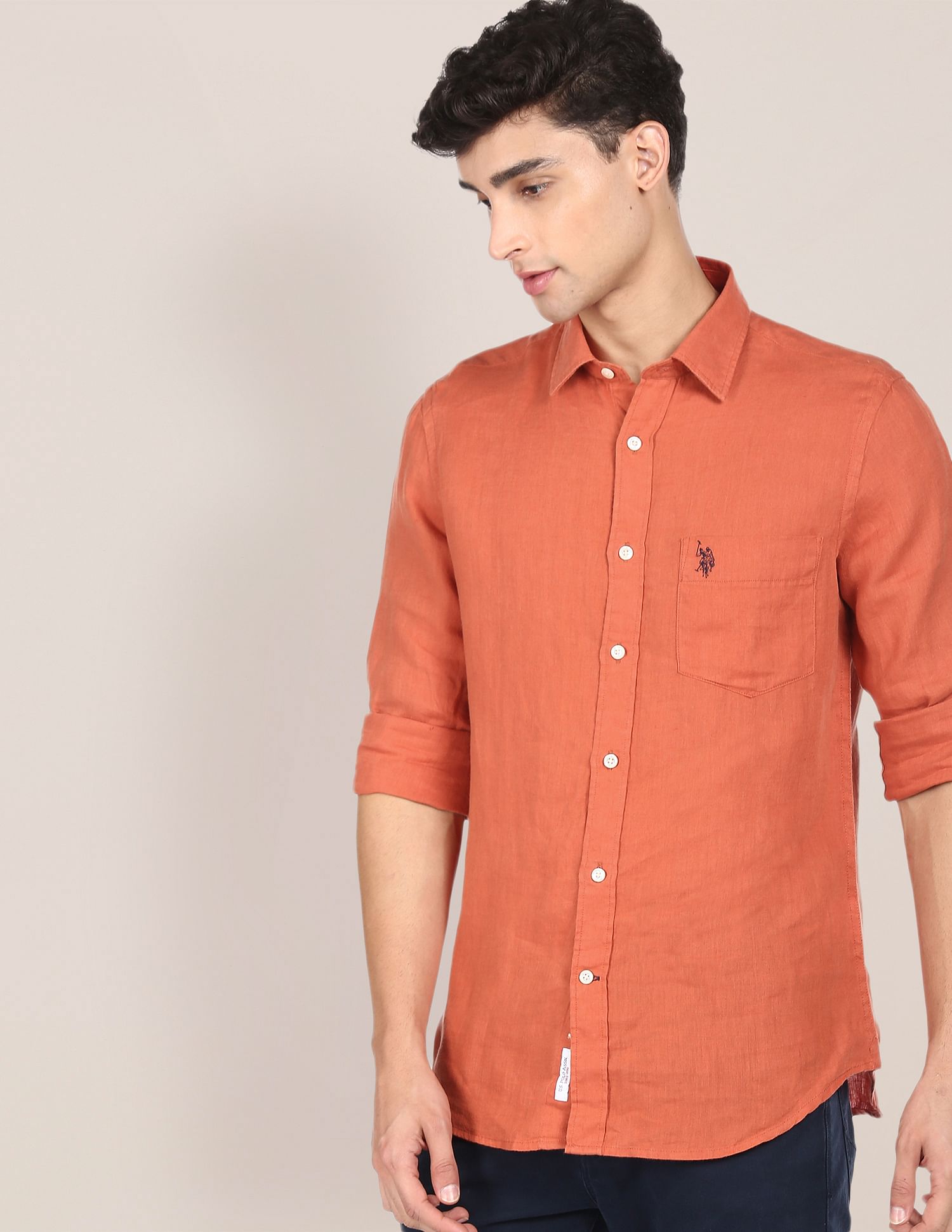 U.S. Polo Assn. Spread Collar Solid Casual Shirt