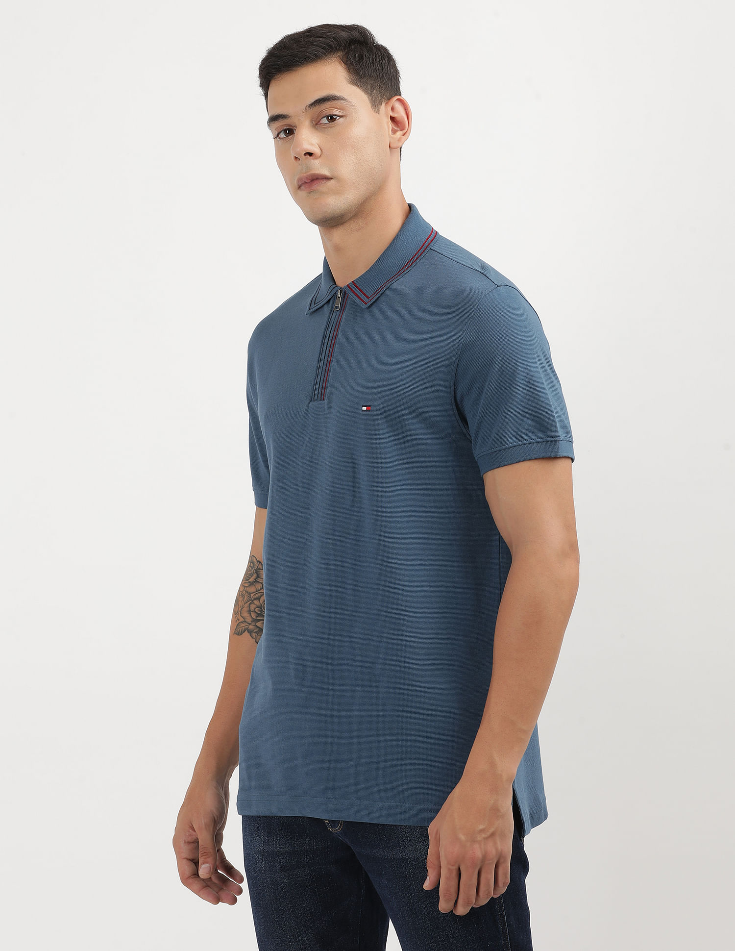Tommy Hilfiger Zip Placket Tipping Polo Shirt
