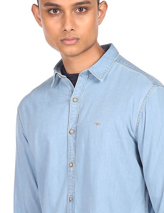 Flying Machine Spread Collar Washed Denim Shirt