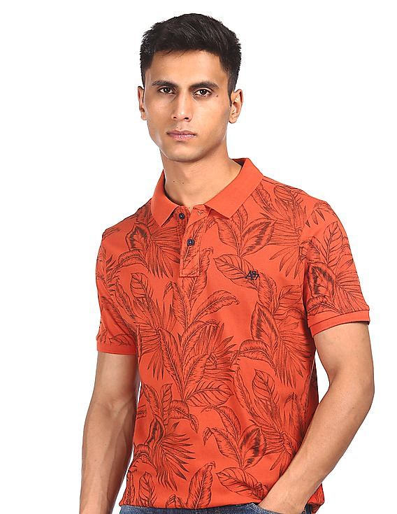 Aeropostale Men Orange Printed Pique Polo Shirt