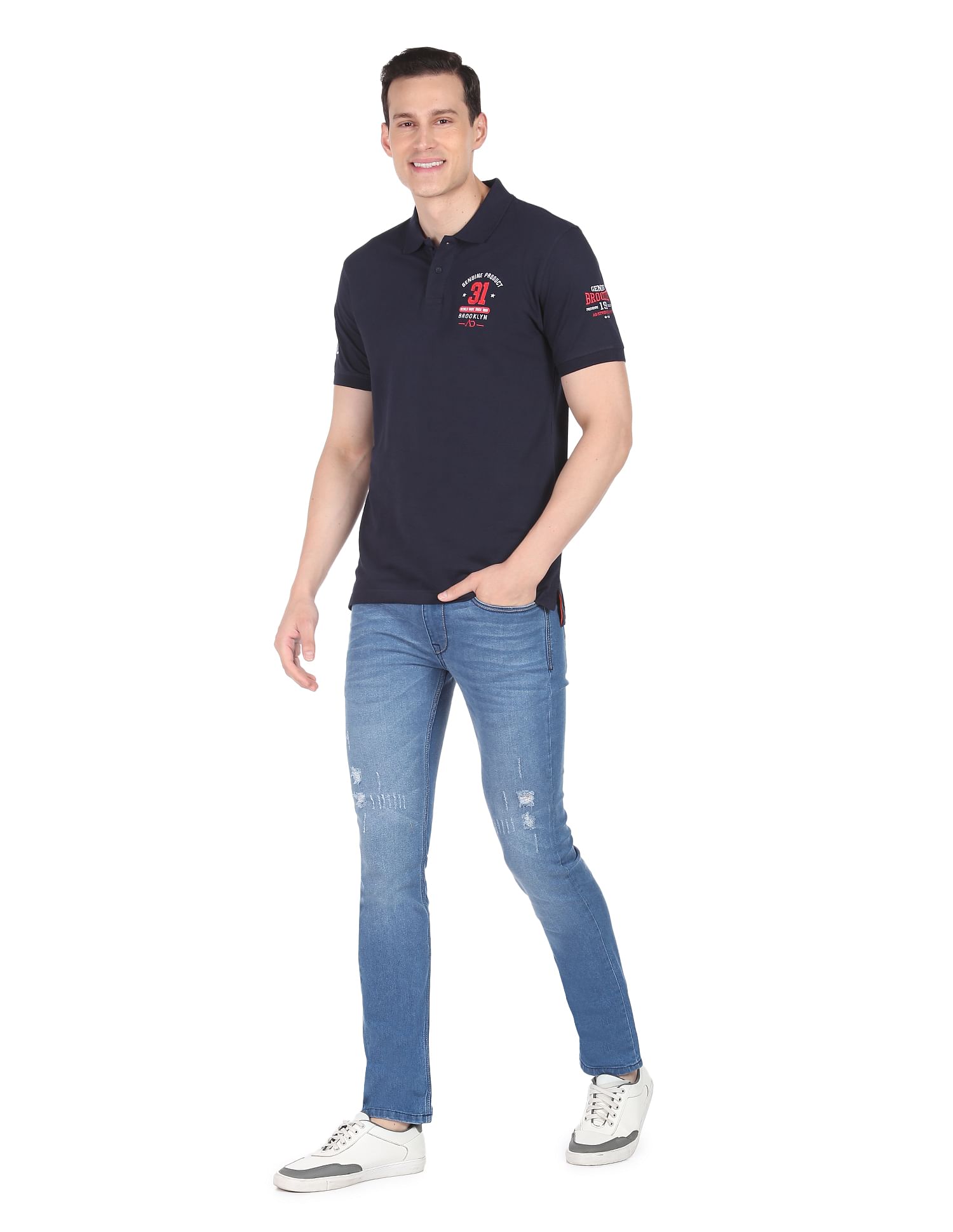 AD by Arvind Solid Sporty Polo Shirt