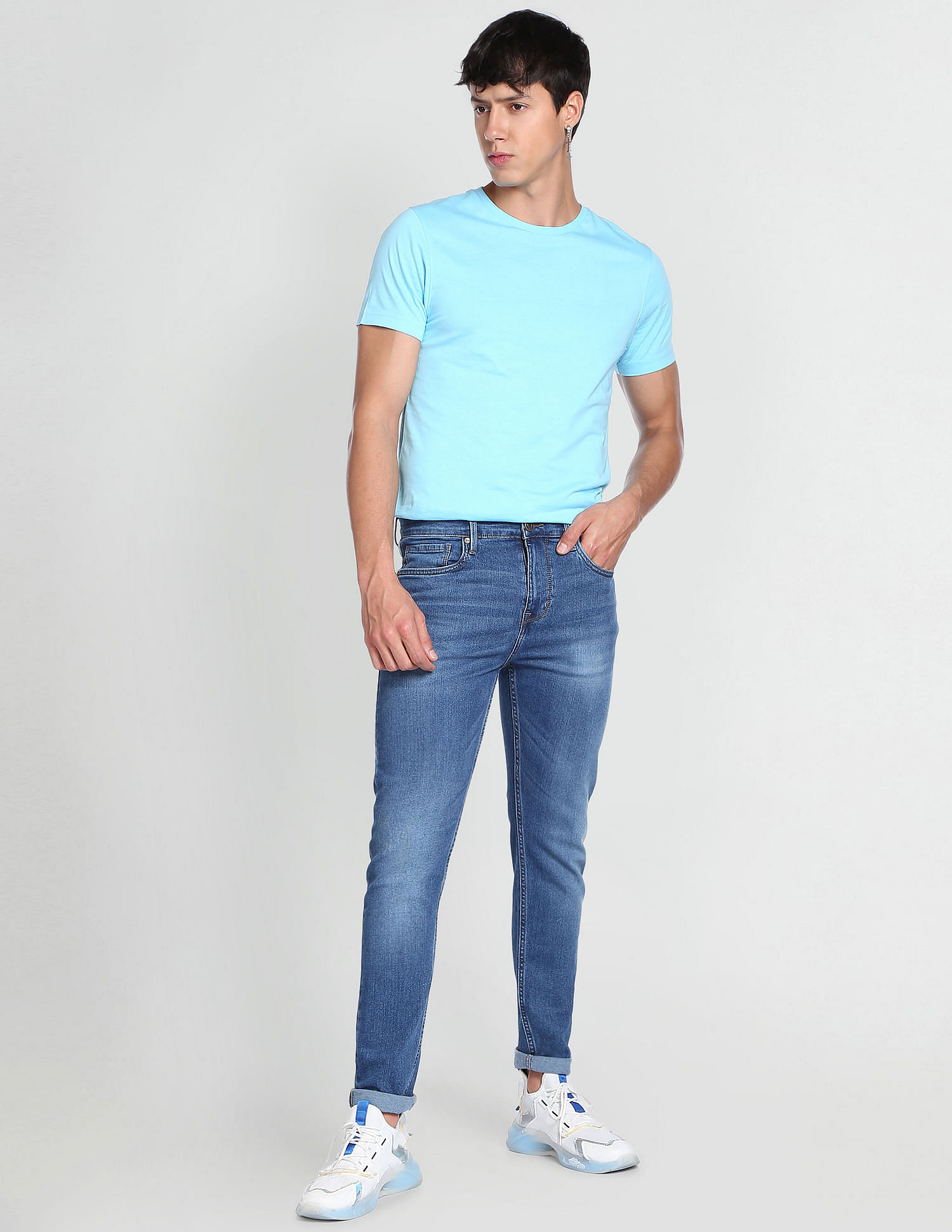 Flying Machine Mid Rise Stone Wash Whiskered Jeans