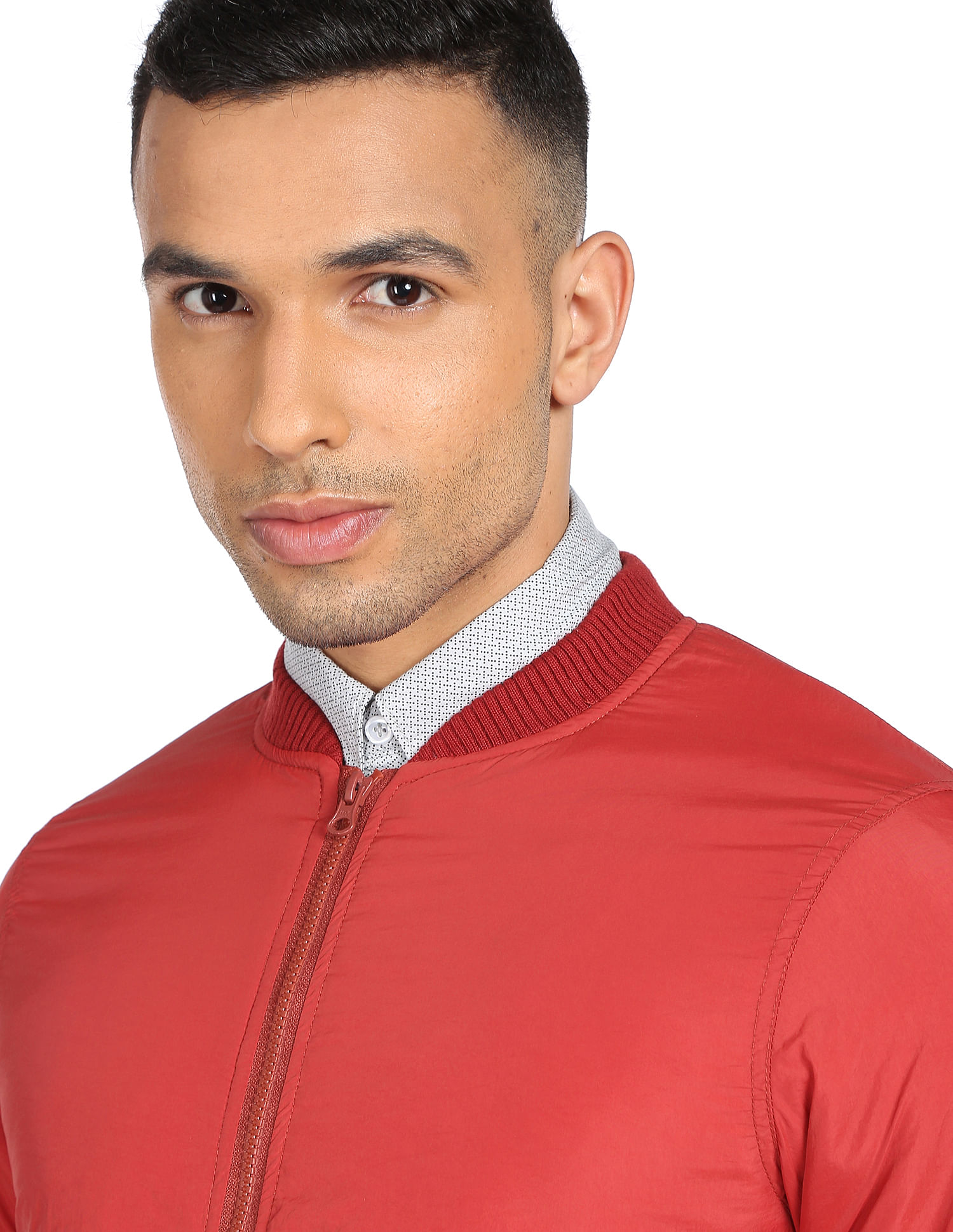 Buy Ruggers Men Red Stand Collar Nylon Bomber Jacket 