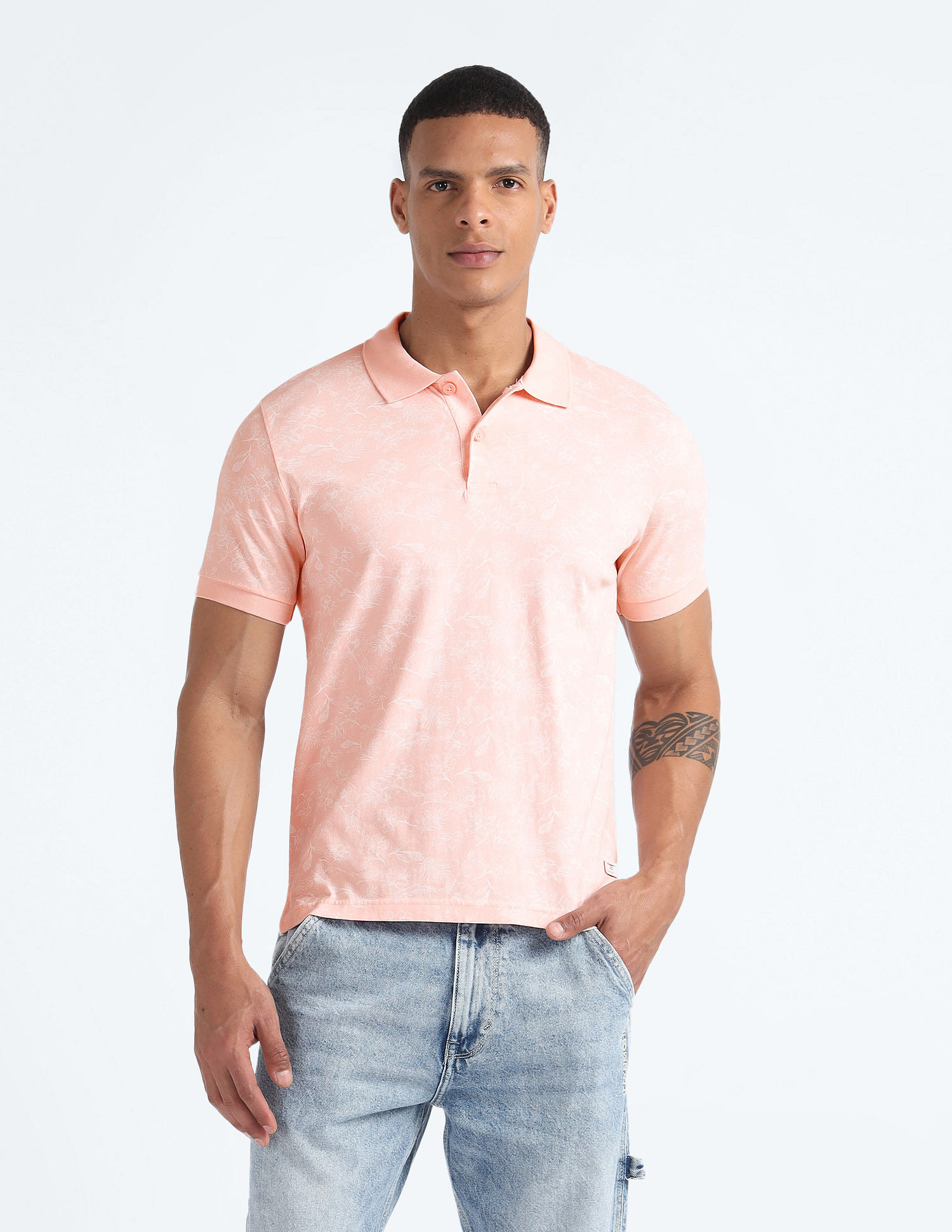 Flying Machine Cotton Floral Polo Shirt