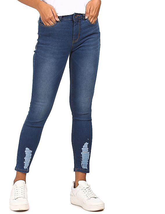 Flying Machine Women Mid Rise Distressed Jeans