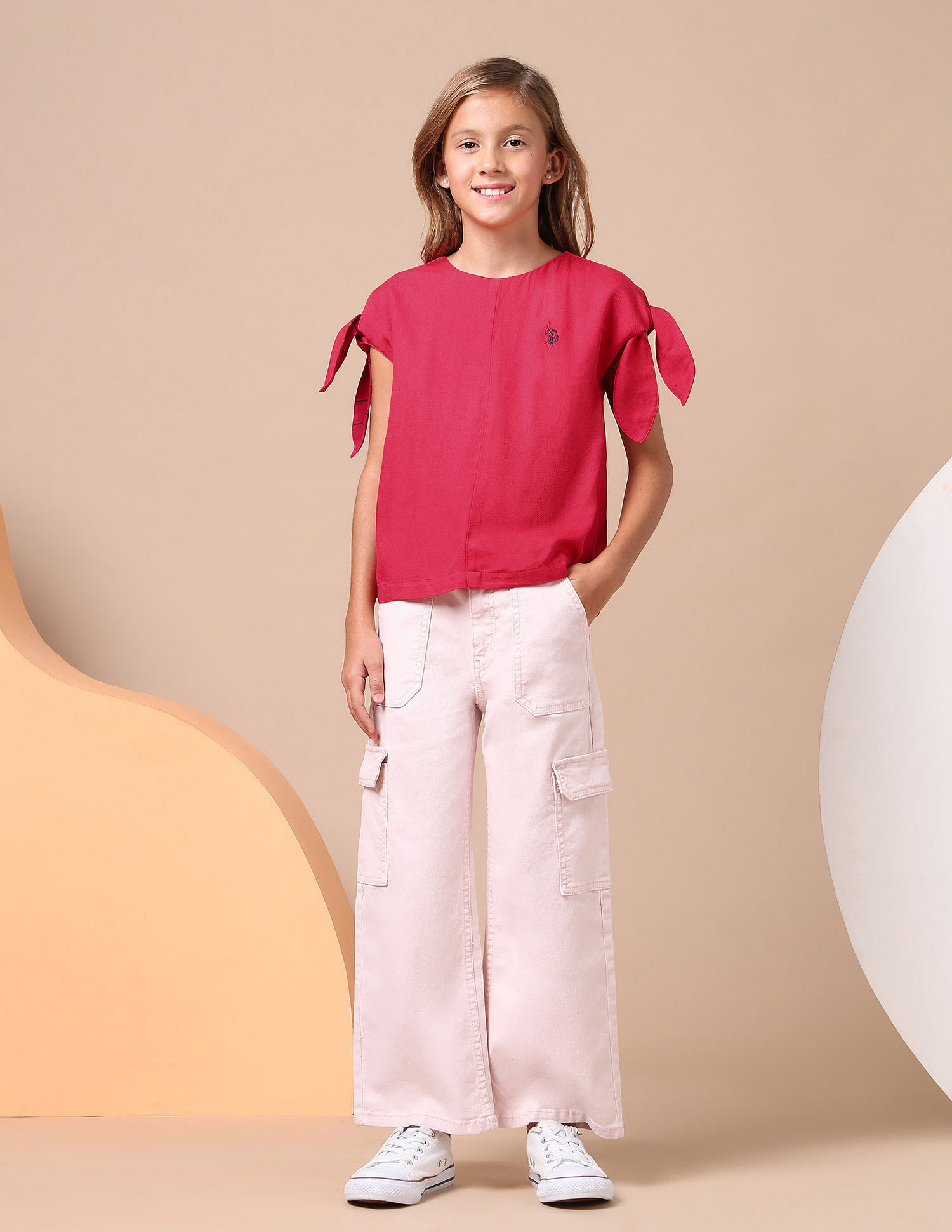 U.S. Polo Assn. Kids Girls Tie Up Sleeves Regular Top