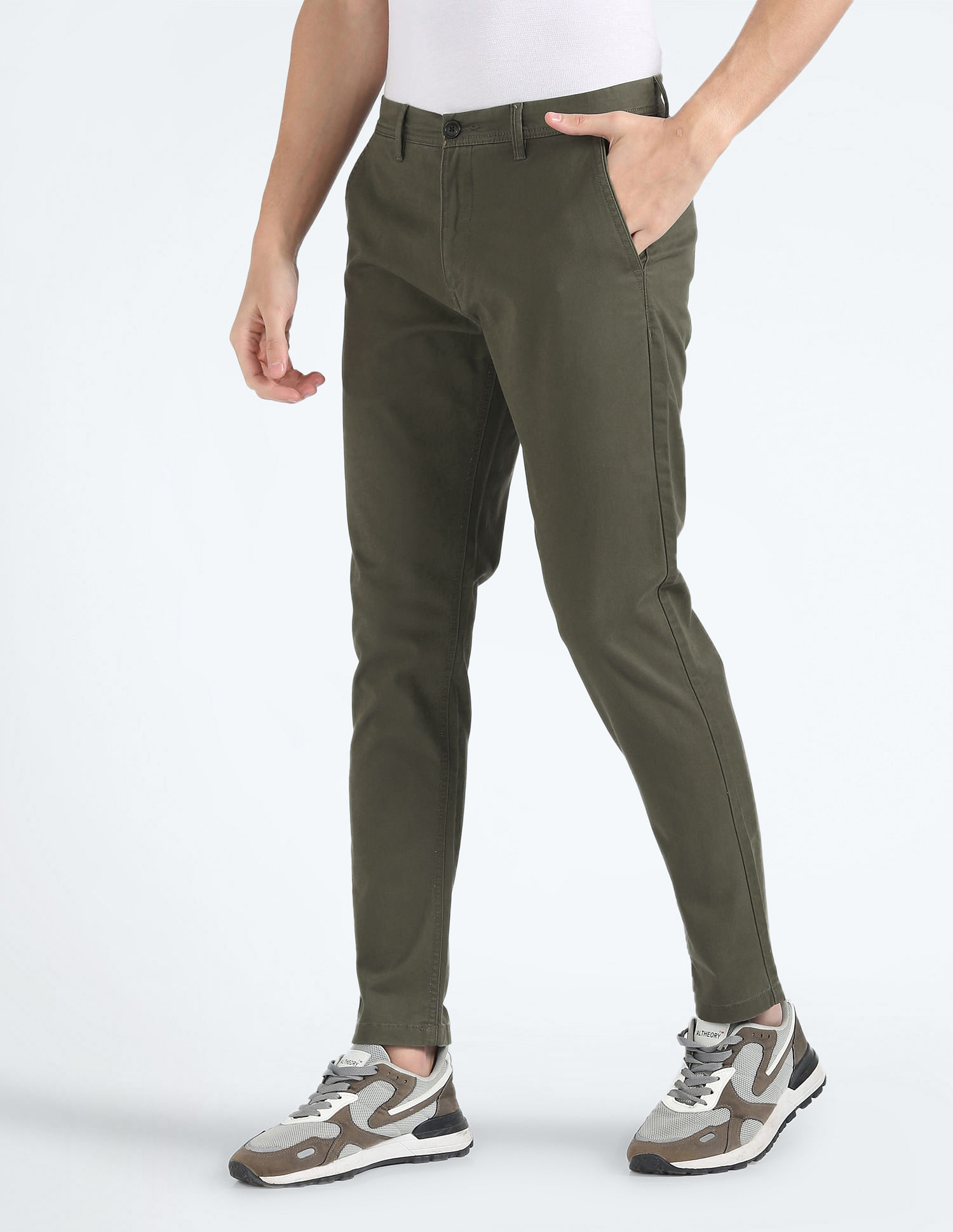 Buy Flying Machine Solid Twill Trousers 