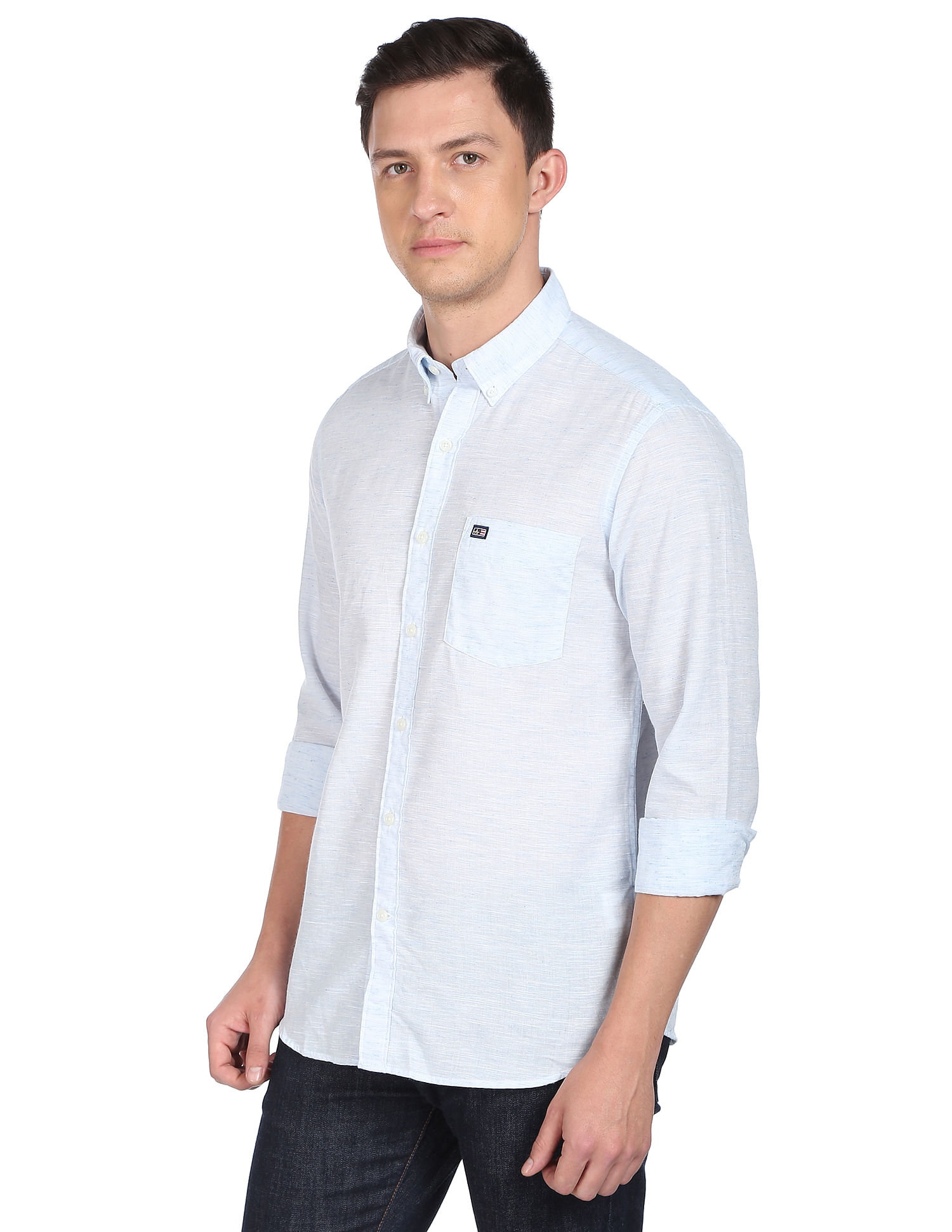 Buy Arrow Sports Men Light Blue Manhattan Slim Fit Heathered Casual Shirt -  NNNOW.com