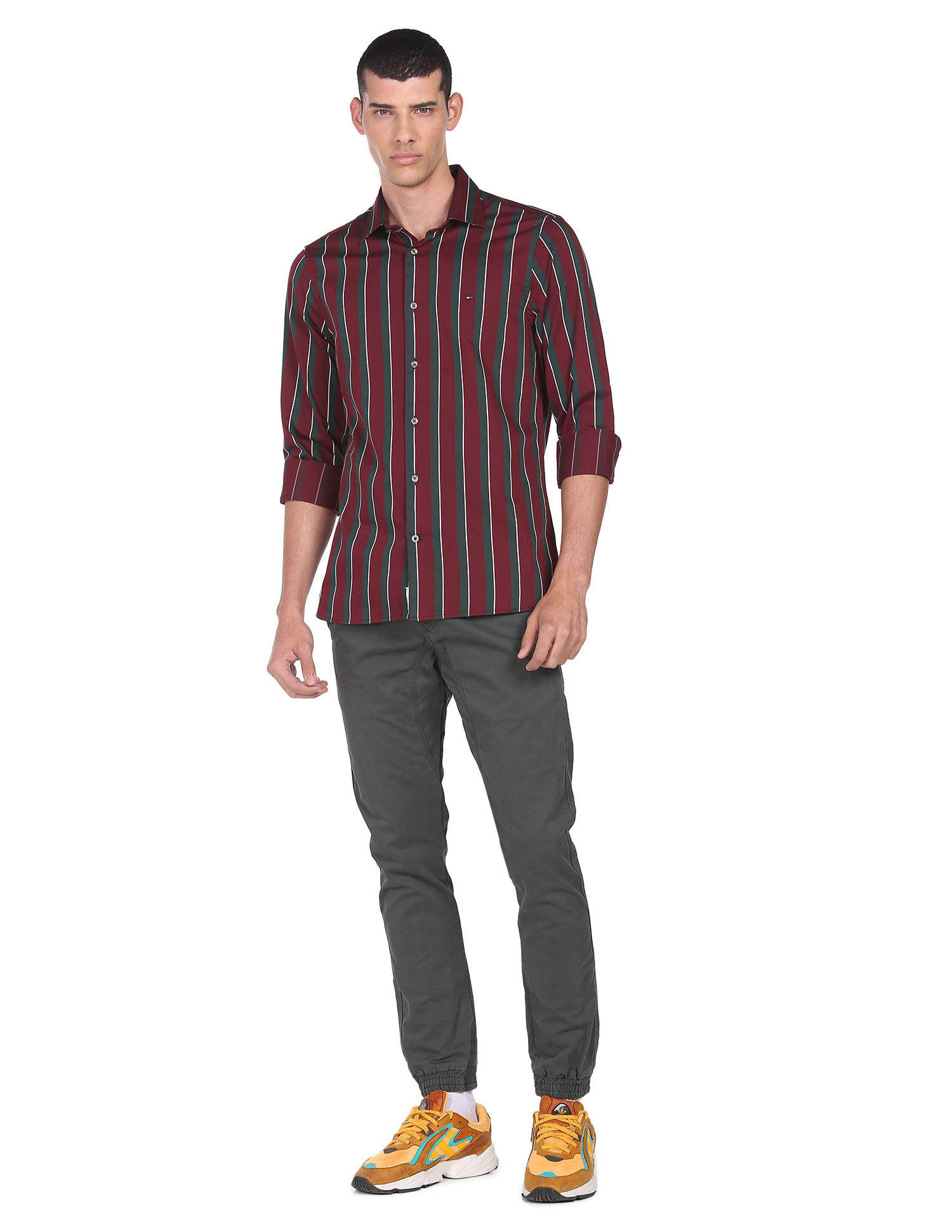 Buy Tommy Hilfiger Men Maroon And Green Regimental Stripe Cotton