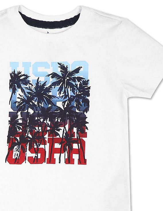 U.S. Polo Assn. Kids White Ribbed Neck Printed T-Shirt