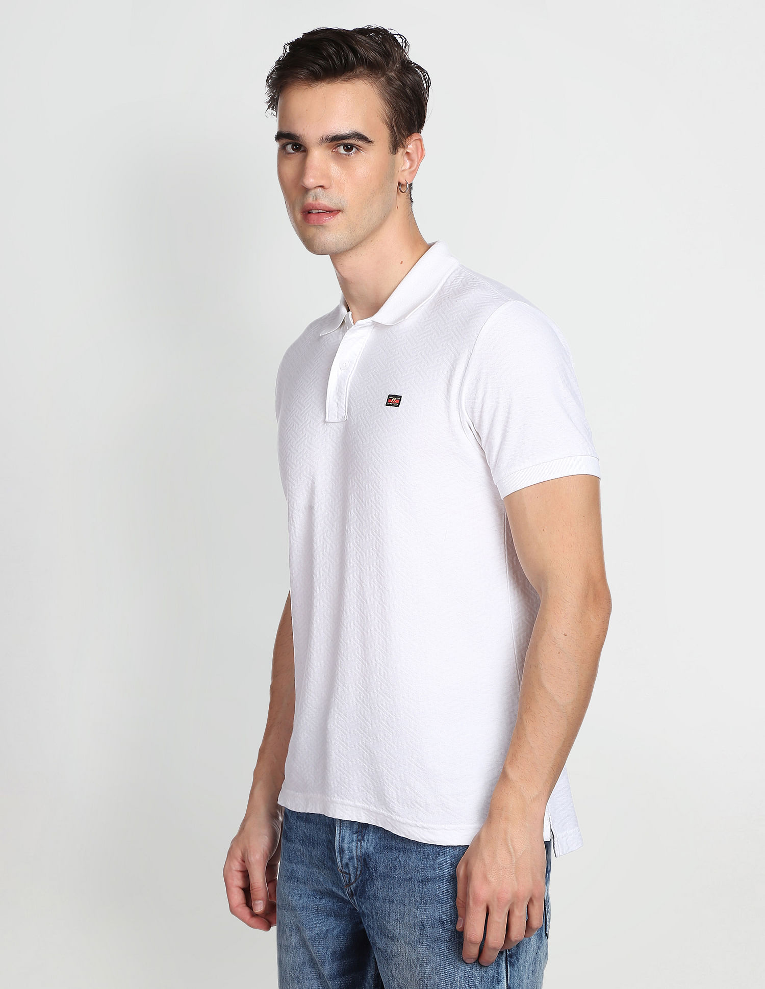 Flying Machine Pattern Knit Cotton Polo Shirt