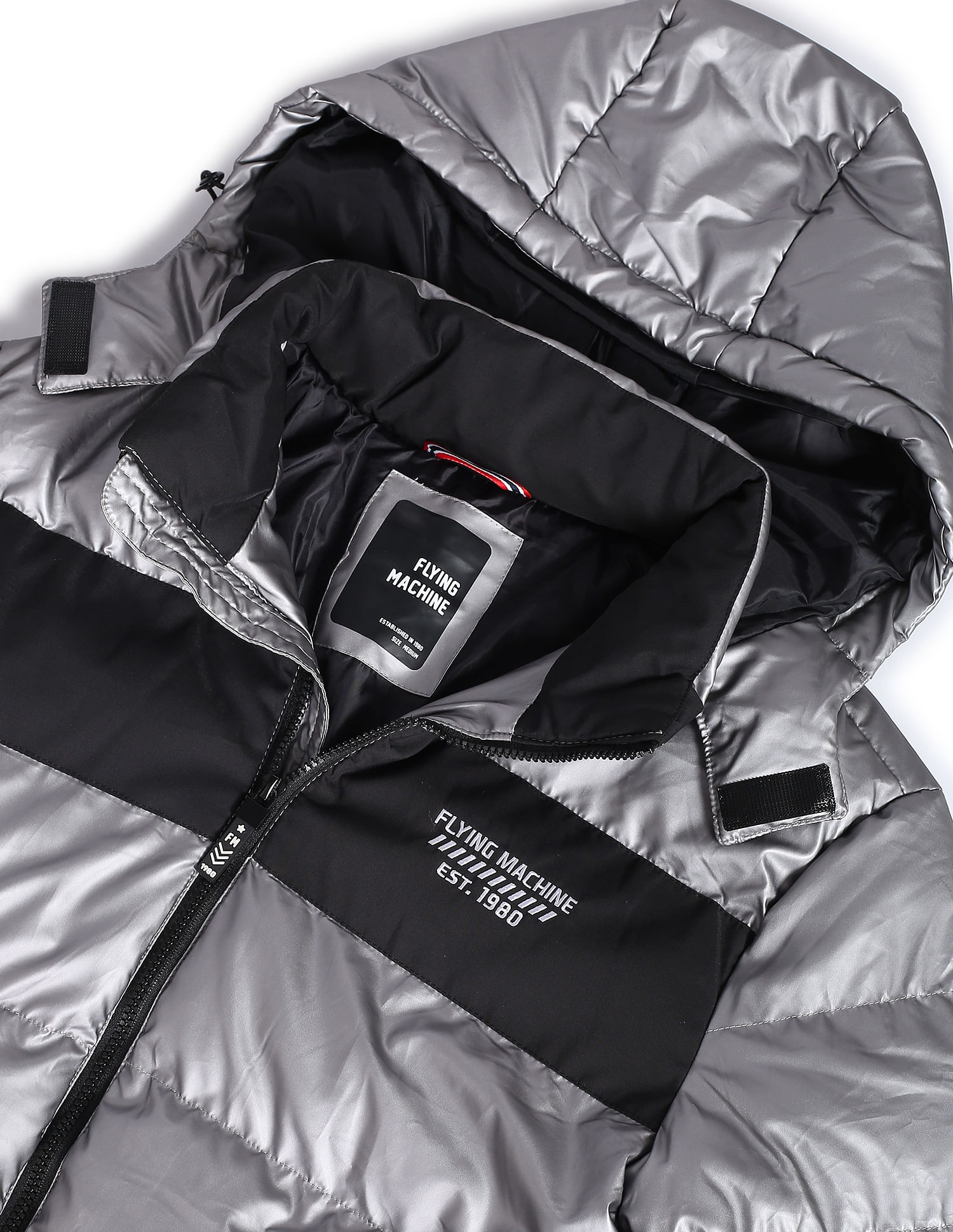 Flying Machine Stand Collar Detachable Hood Quilted Jacket