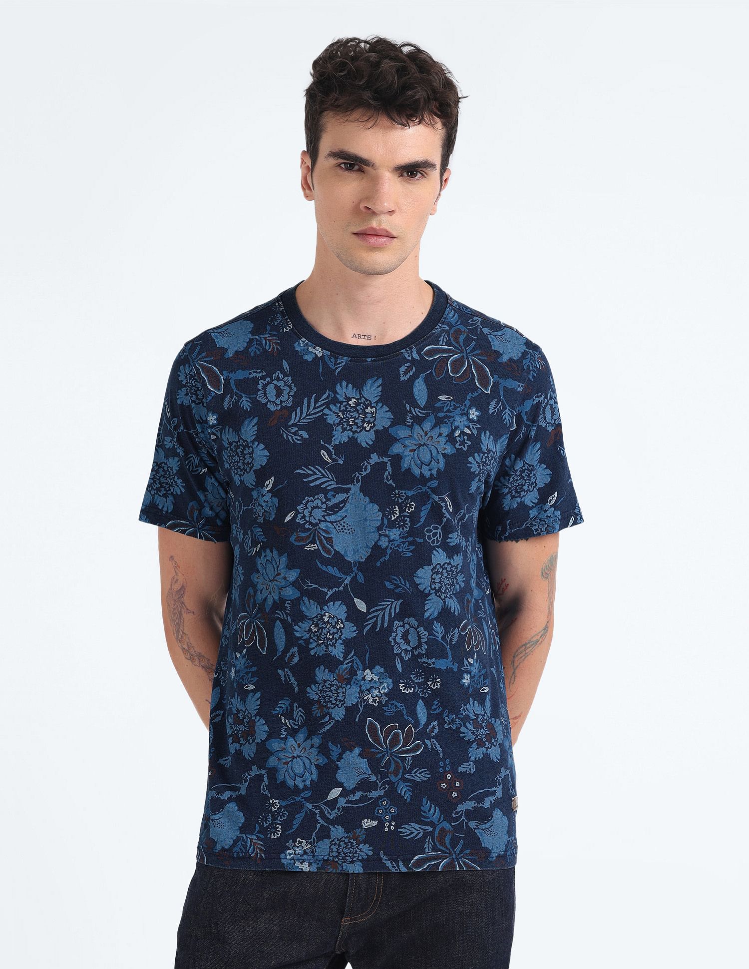 Flying Machine Pure Cotton Floral Print T-Shirt