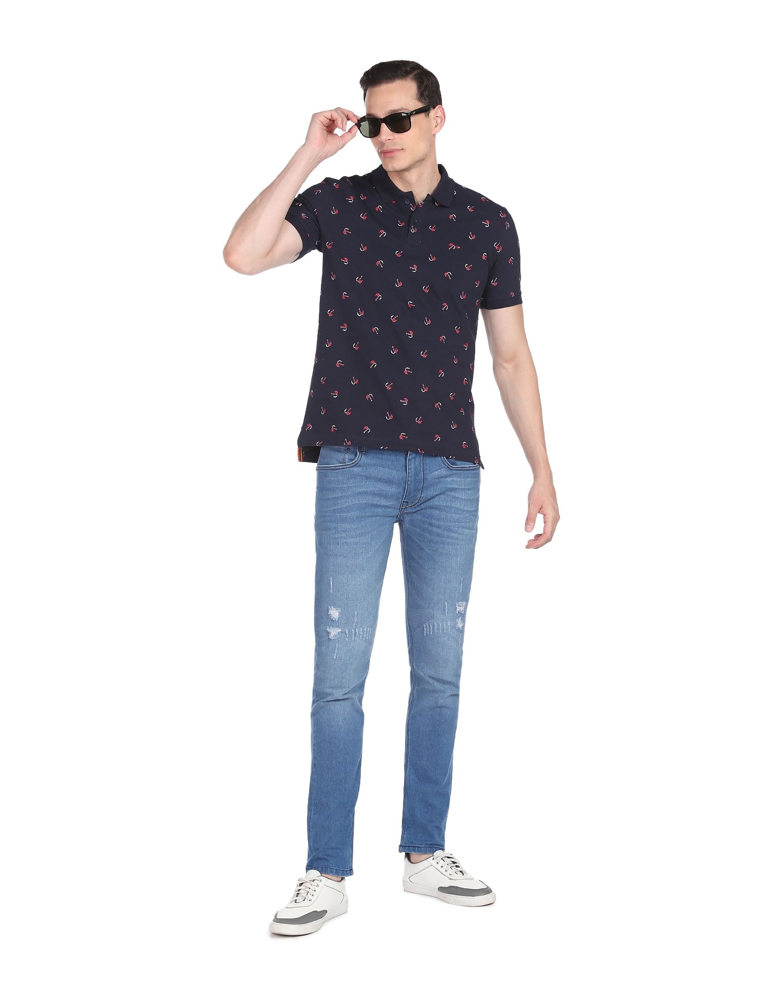 AD by Arvind Cotton All-Over Print Polo Shirt