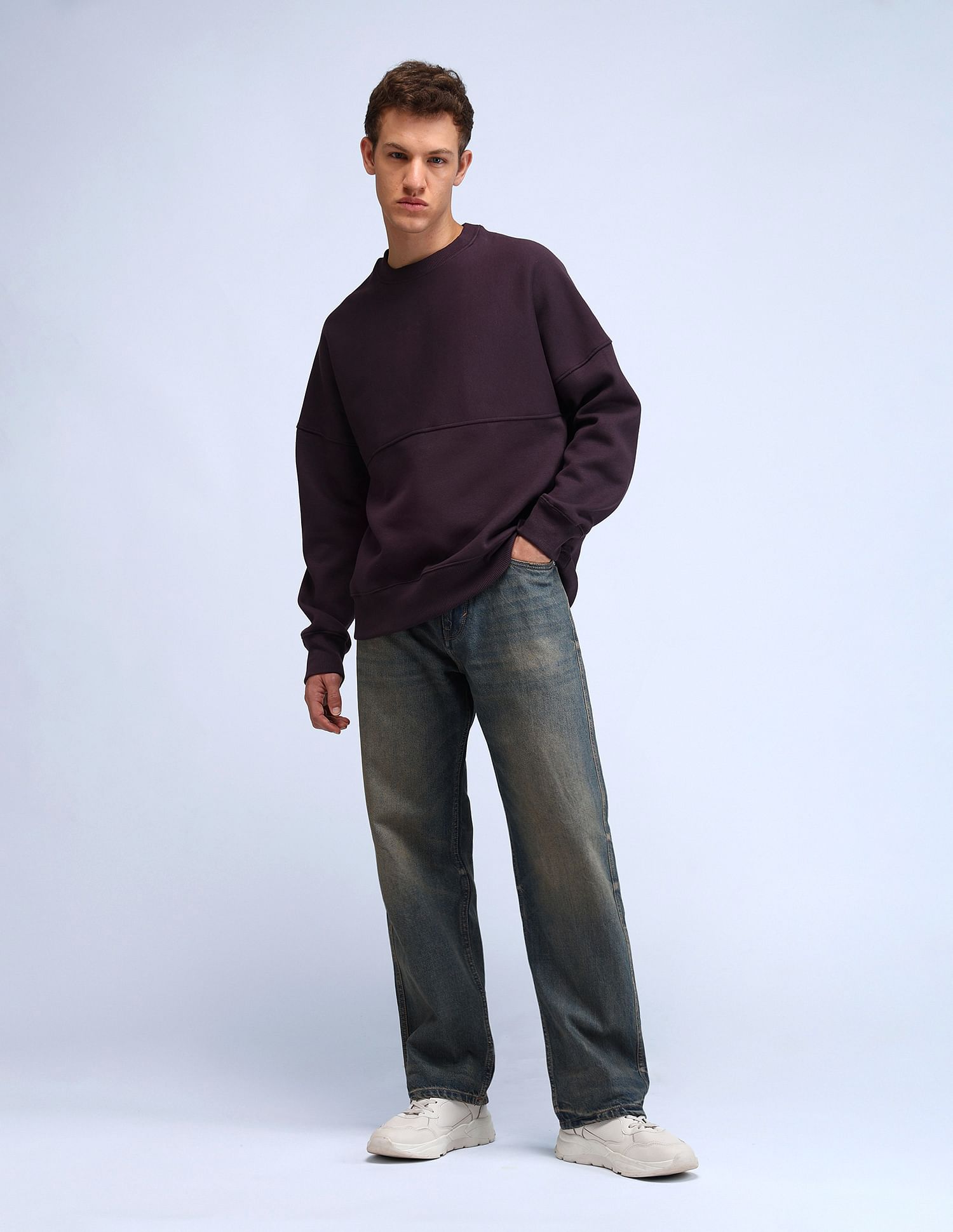 Flying Machine Solid Oversized Fit Sweatshirt