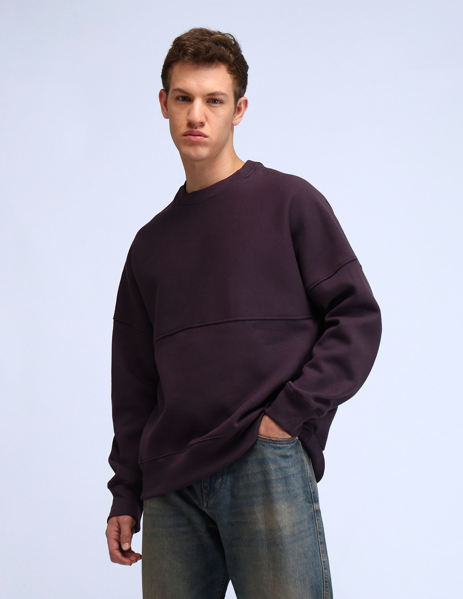 Flying Machine Solid Oversized Fit Sweatshirt