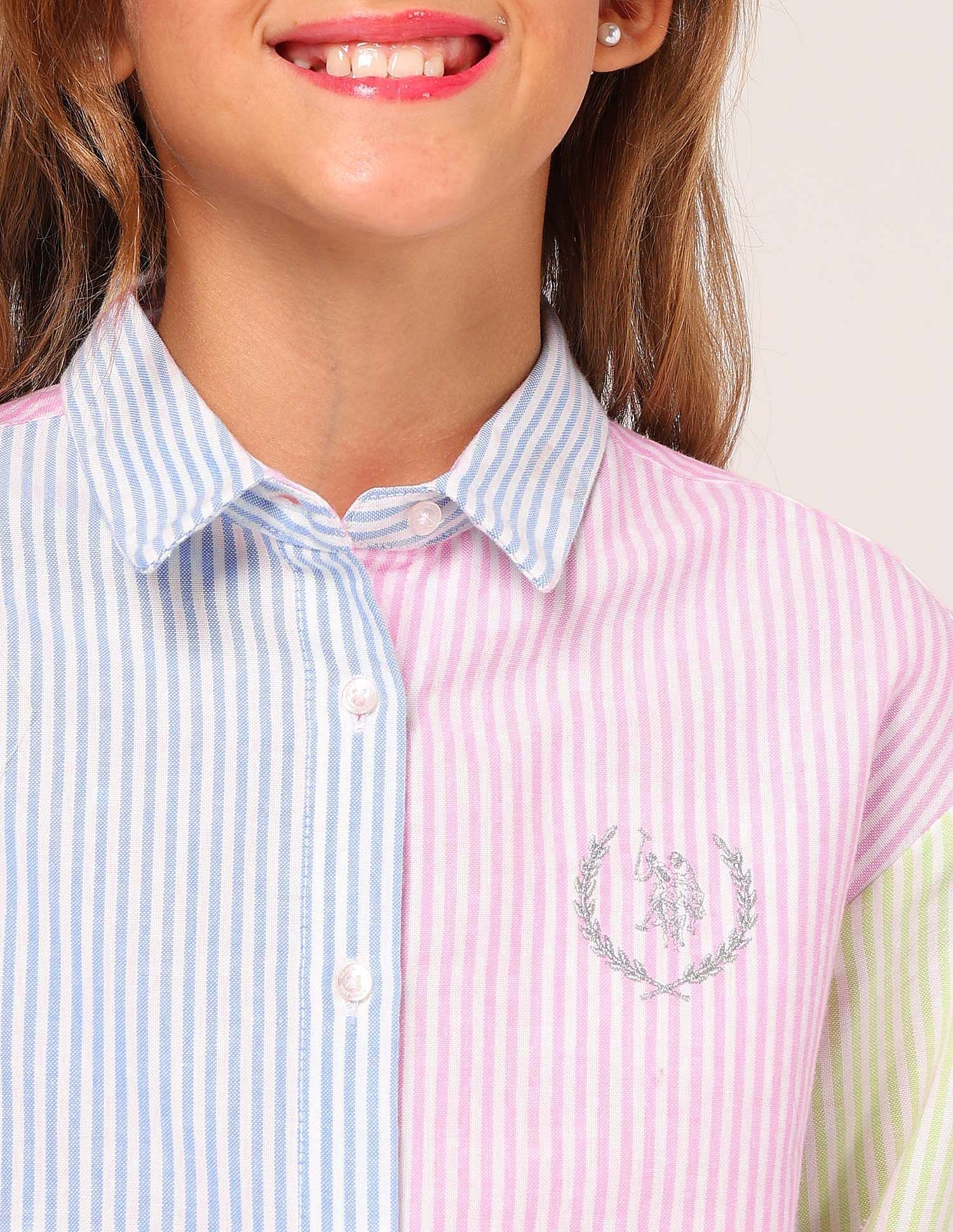 U.S. Polo Assn. Kids Girls Vertcial Striped Colorblocked Top