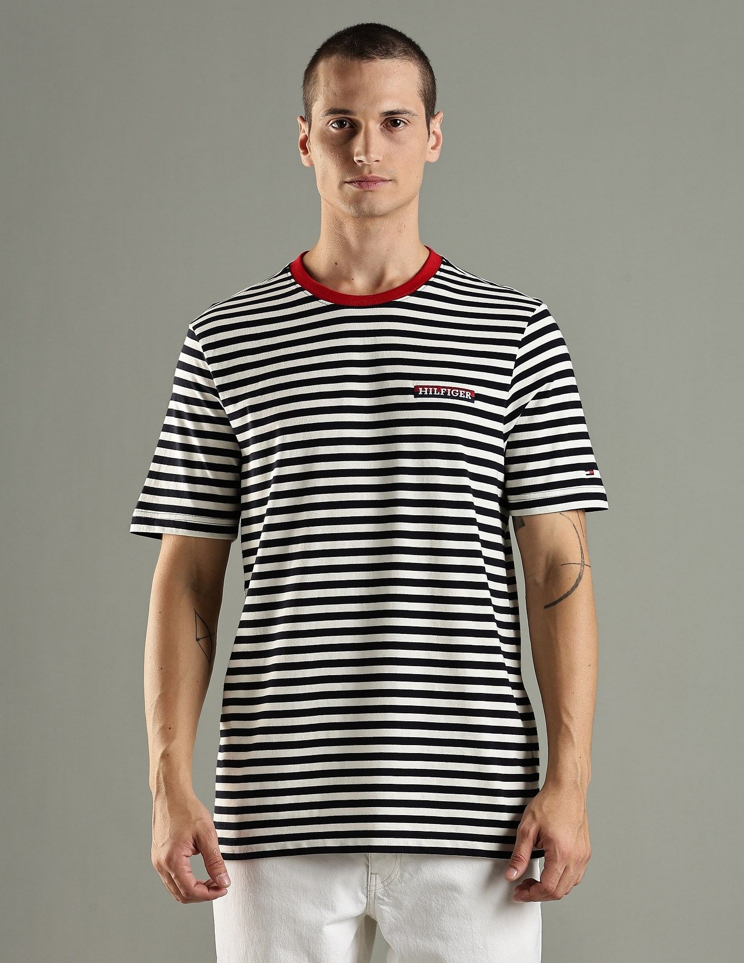 Tommy Hilfiger Striped Regular Fit Cotton T-Shirt