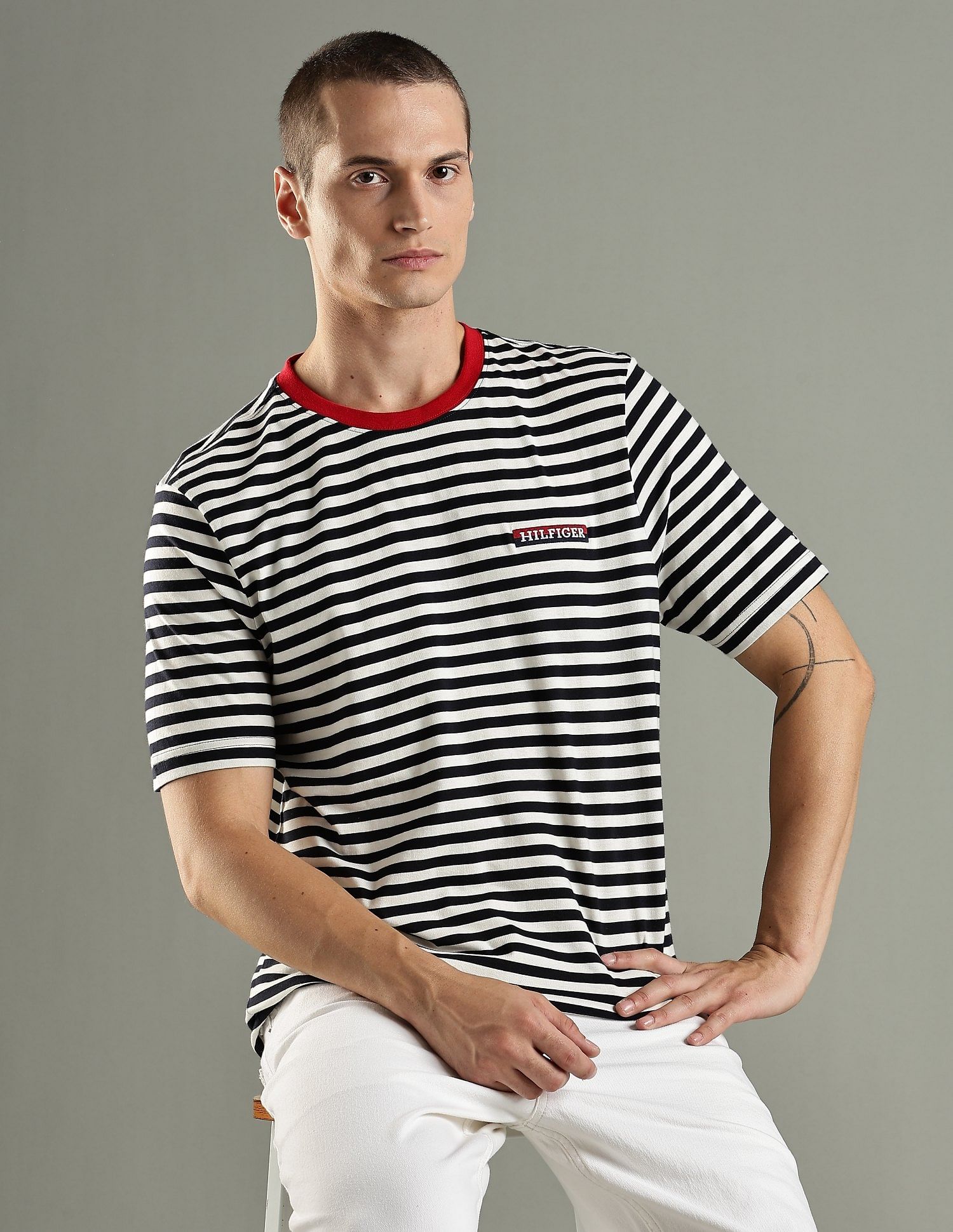Tommy Hilfiger Striped Regular Fit Cotton T-Shirt