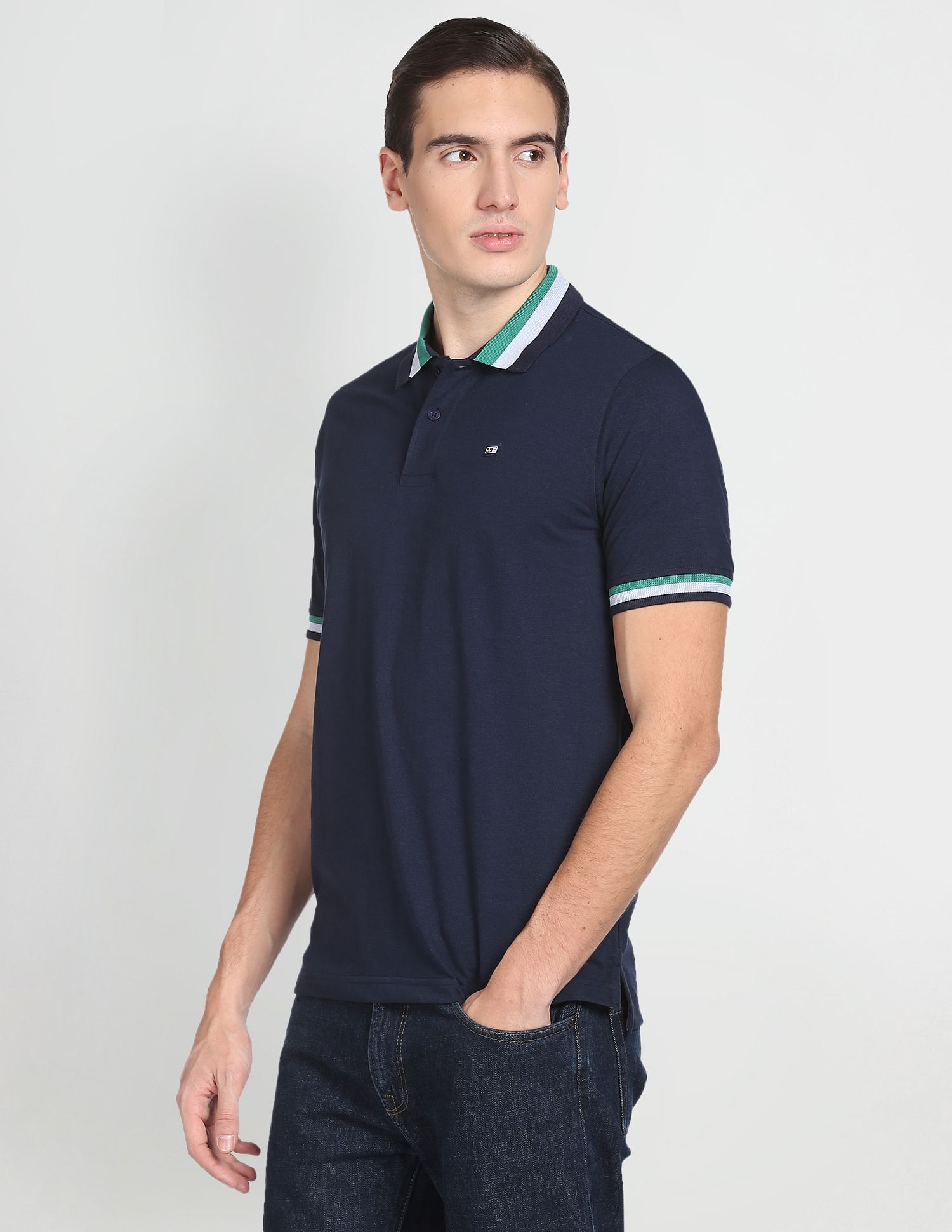 Arrow Sports Striped Collar Cotton Polo Shirt
