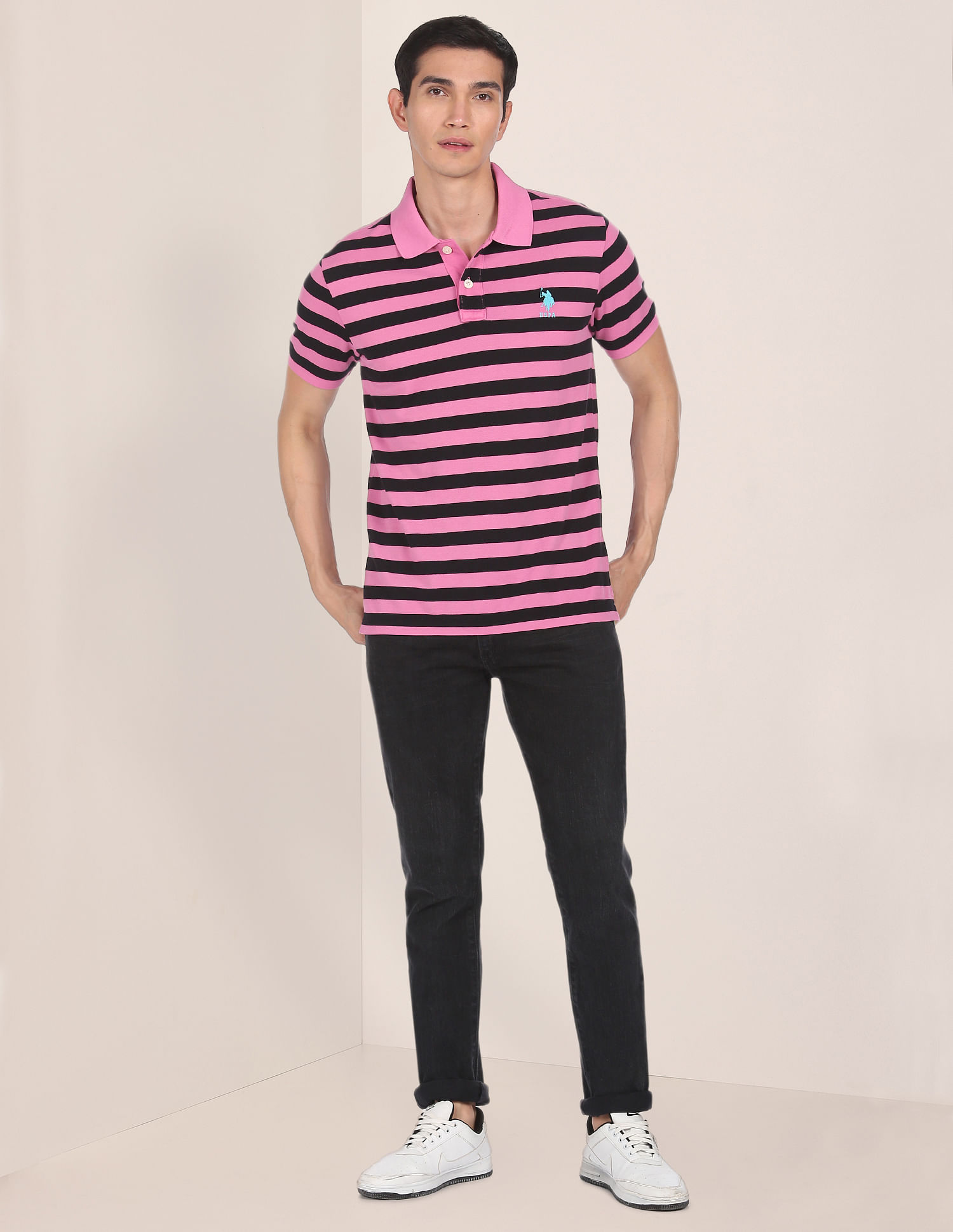 U.S. Polo Assn. Ribbed Collar Striped Polo Shirt