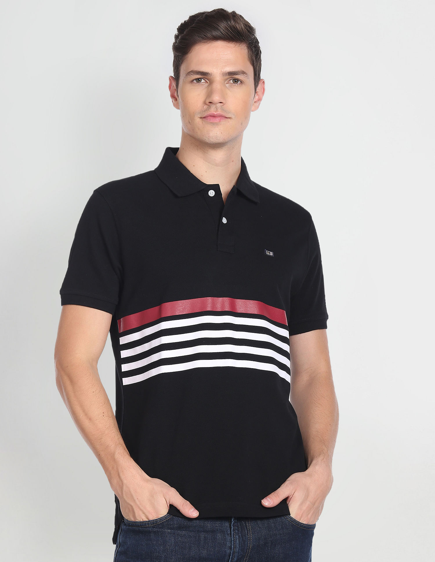 Arrow Sports Horizontal Stripe Cotton Polo Shirt