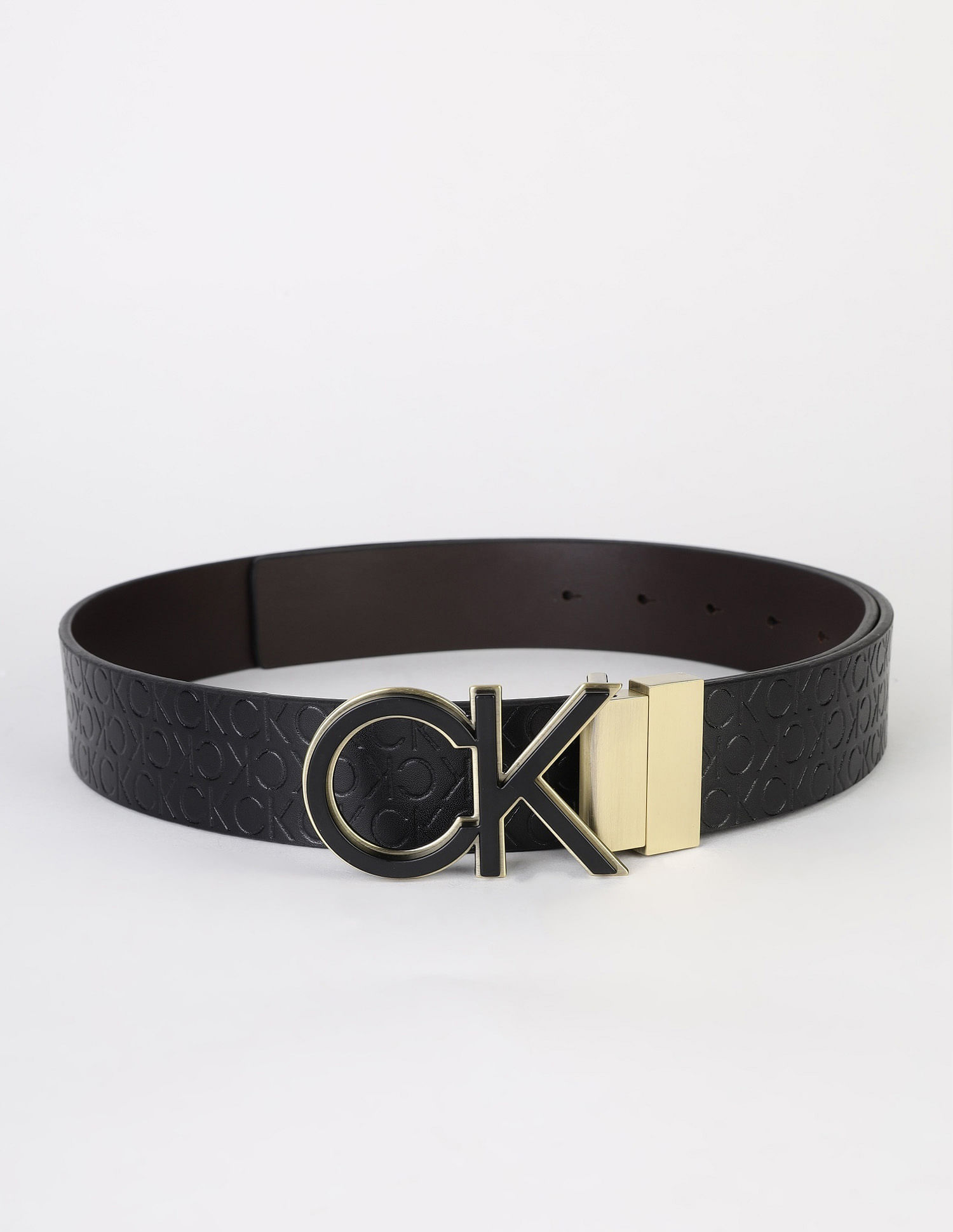 Calvin Klein Printed Black Leather Reversible Belts