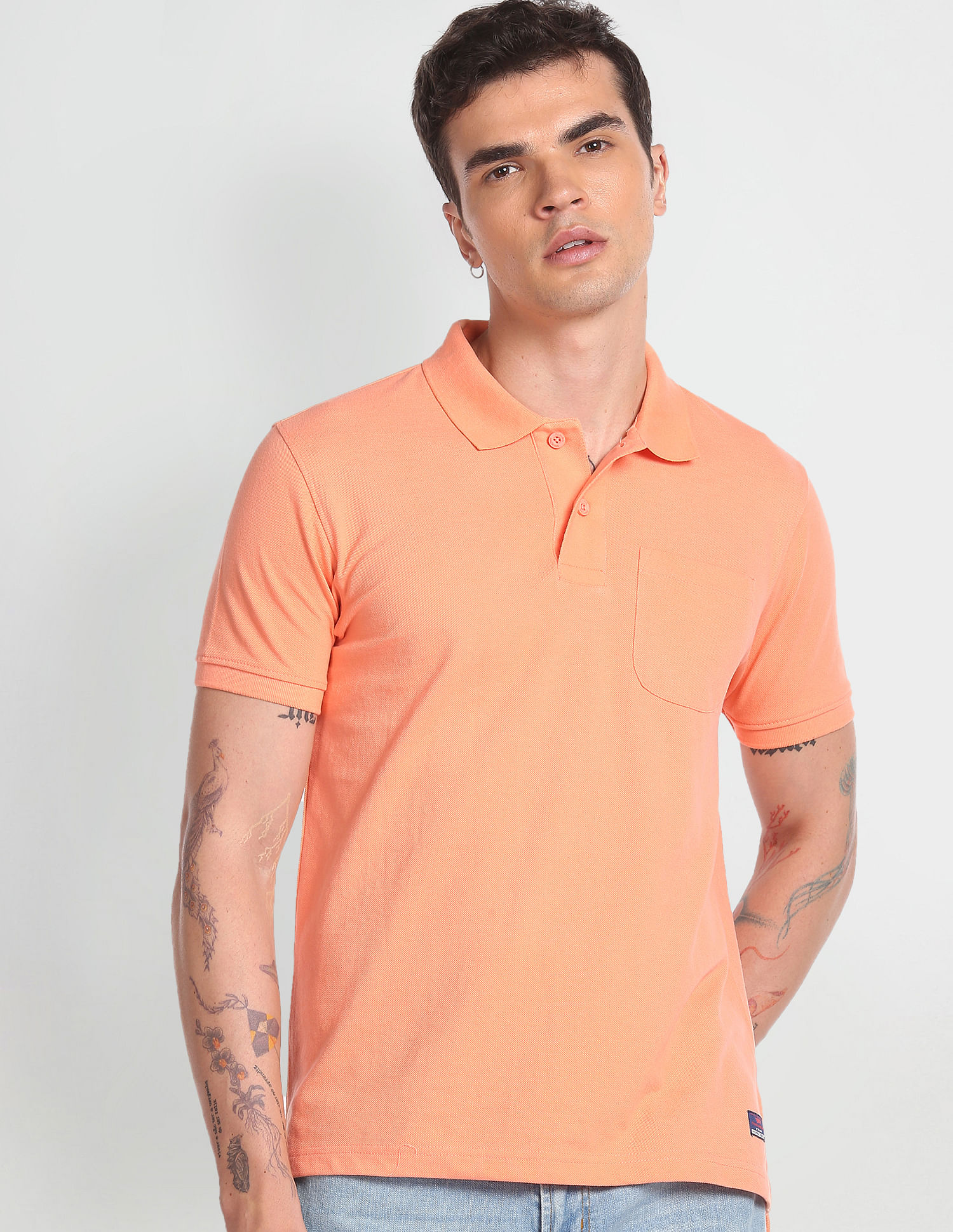 Flying Machine Solid One Pocket Polo Shirt