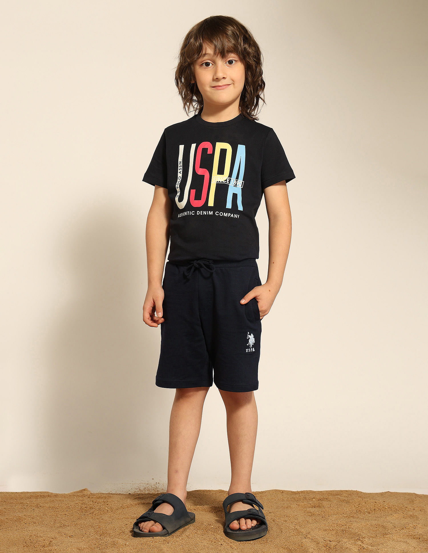 U.S. Polo Assn. Kids Boys Pure Cotton Mid Rise Shorts