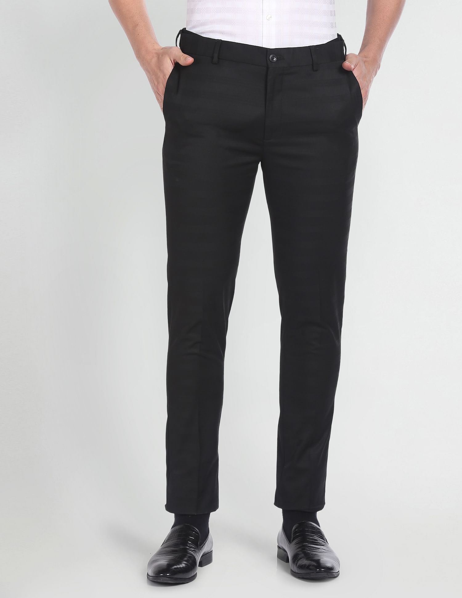 Arrow Newyork Horizontal Stripe Herringbone Trousers