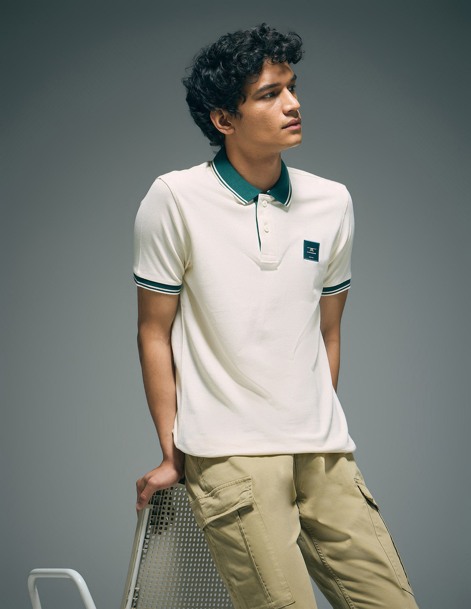 Flying Machine Tipped Collar Cotton Polo Shirt