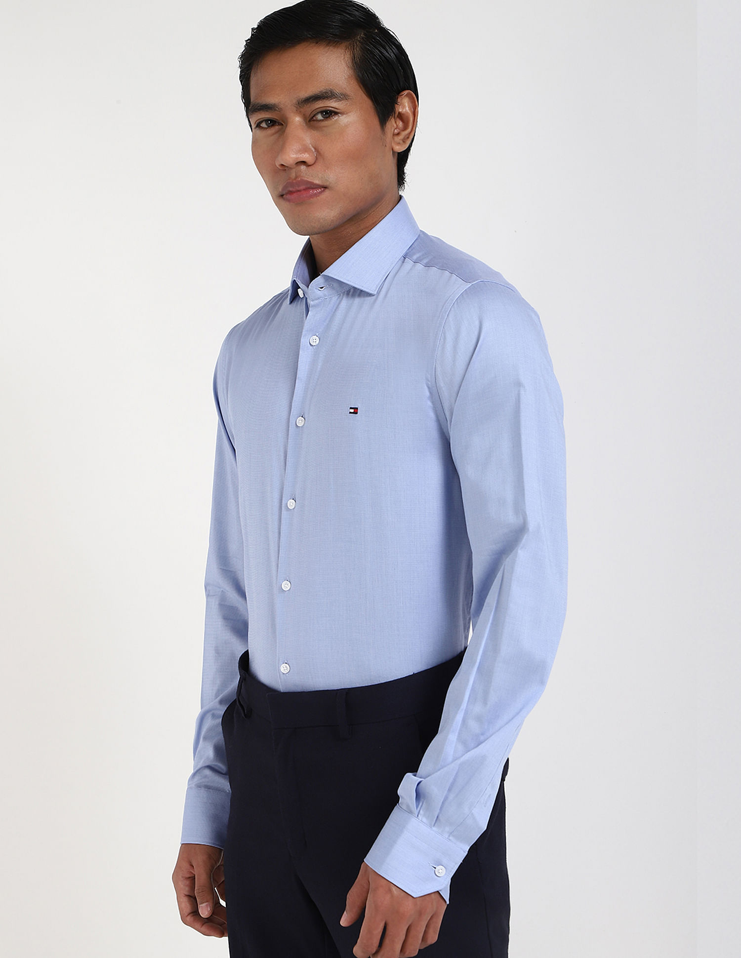 Tommy Hilfiger Blue Men's Shirt for Casual Elegance