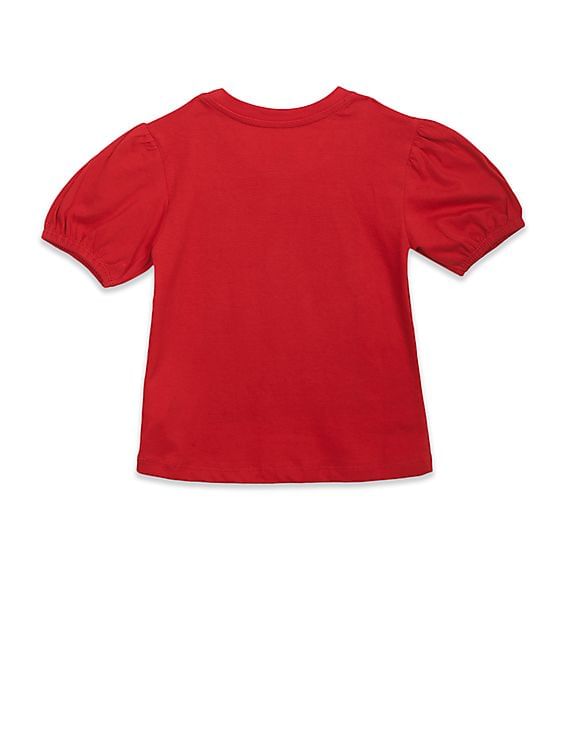 U.S. Polo Assn. Kids Girls Red Puff Sleeve Embellished Logo T-Shirt
