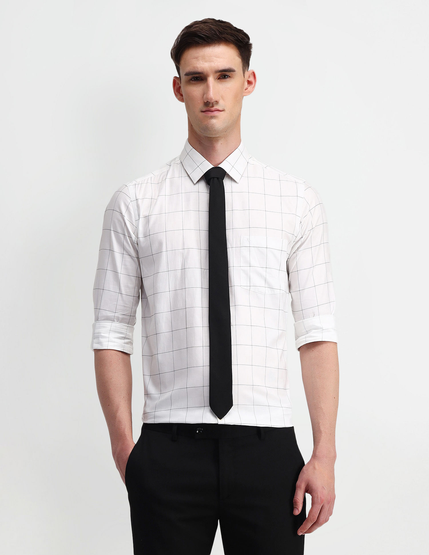 Arrow Windowpane Checks Manhattan Slim Fit Shirt