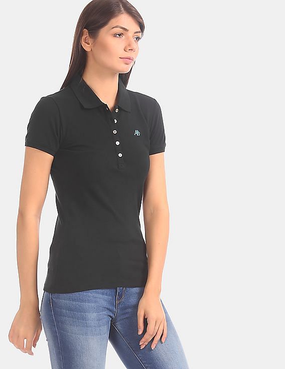 women's black polo shirt