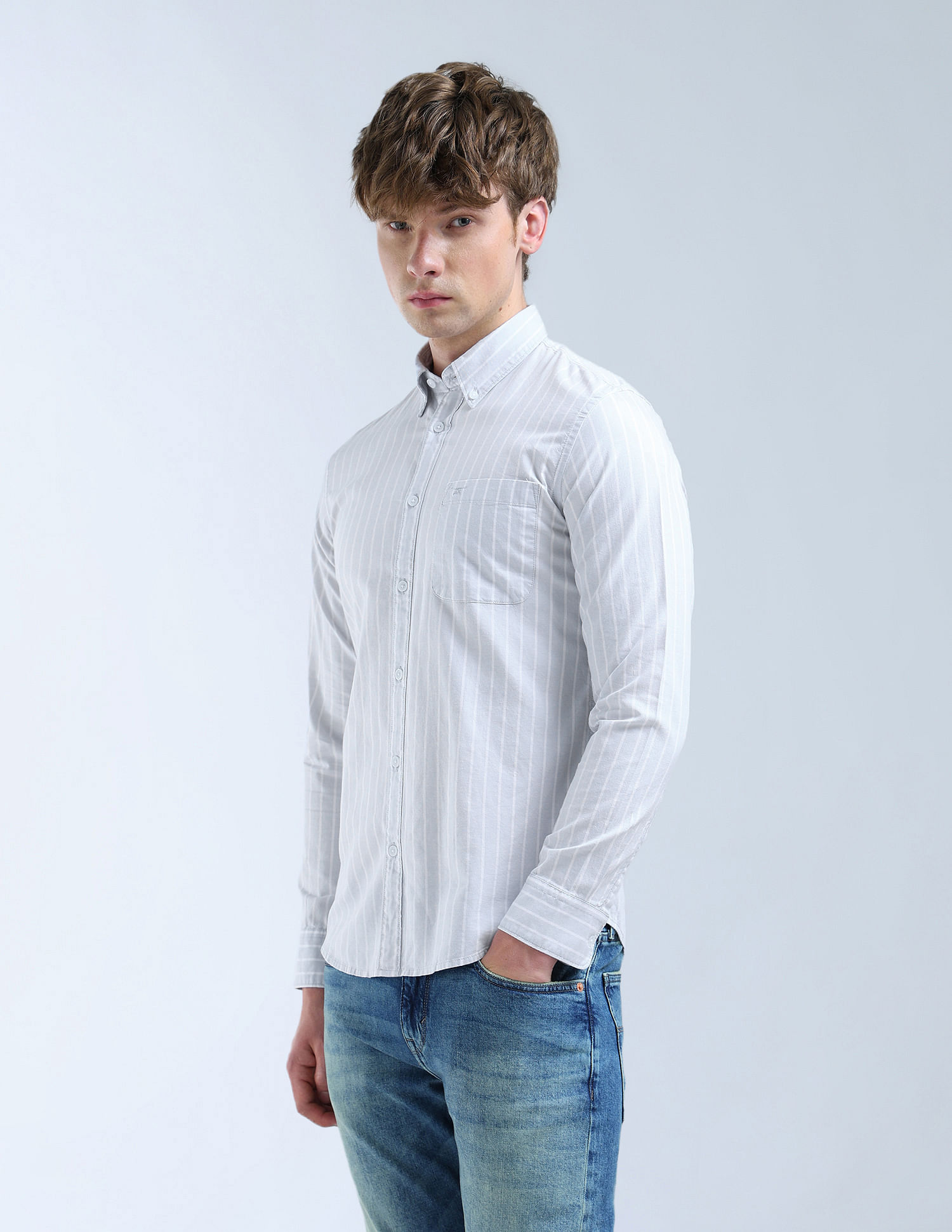 Flying Machine Vertical Striped Oxford Original Shirt
