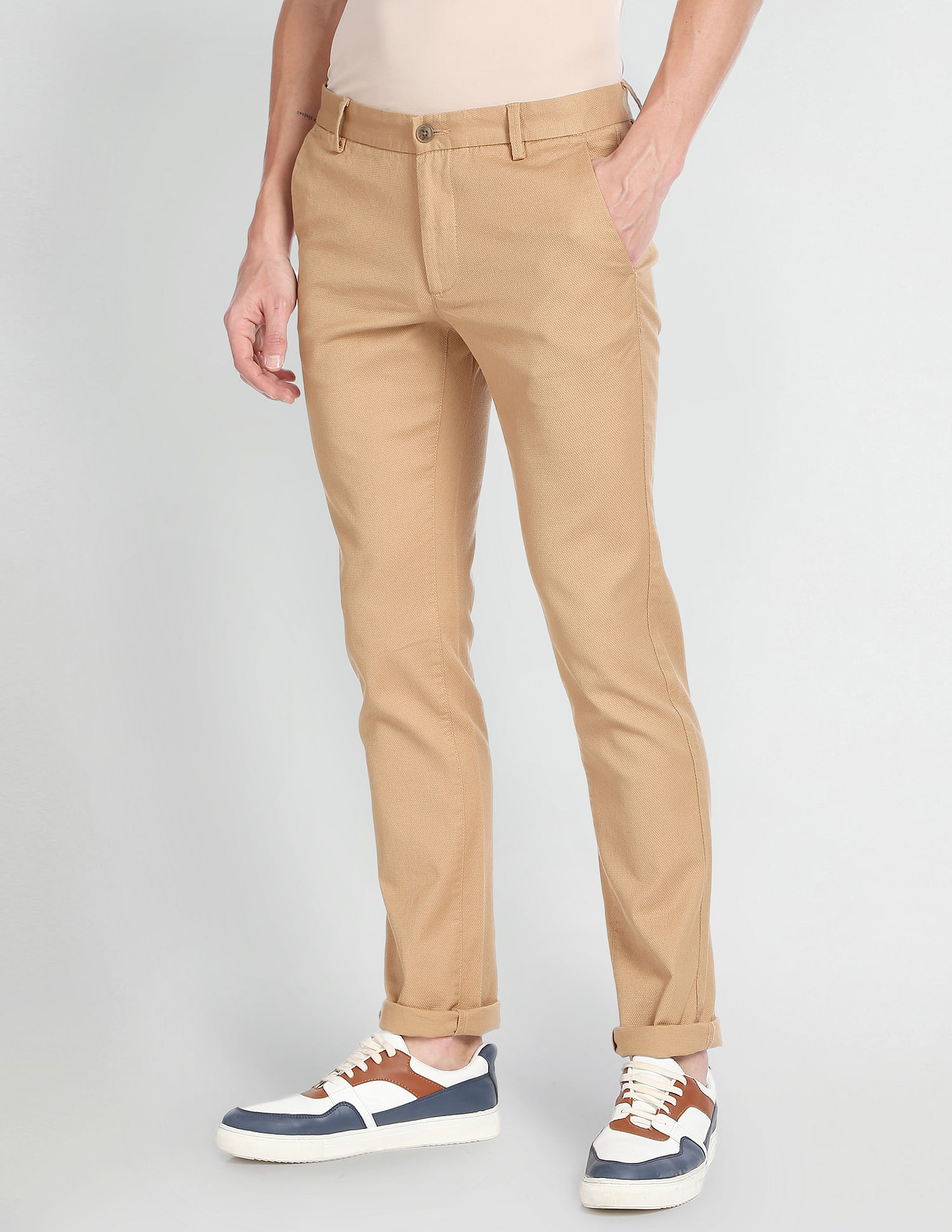 Buy Arrow Sports Men Light Khaki Low Rise Bronson Slim Fit Casual Trousers  Online