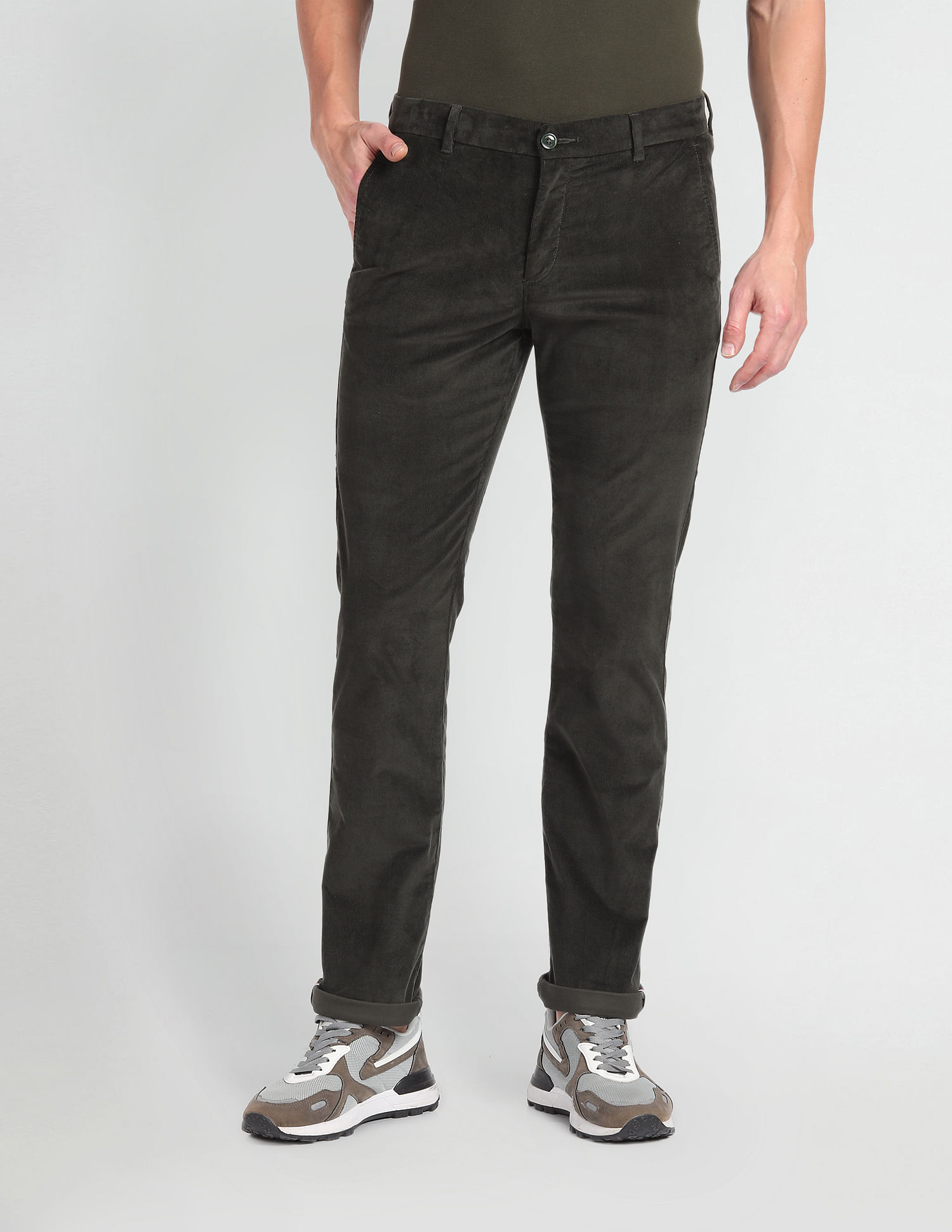 Arrow Sports Solid Corduroy Trousers