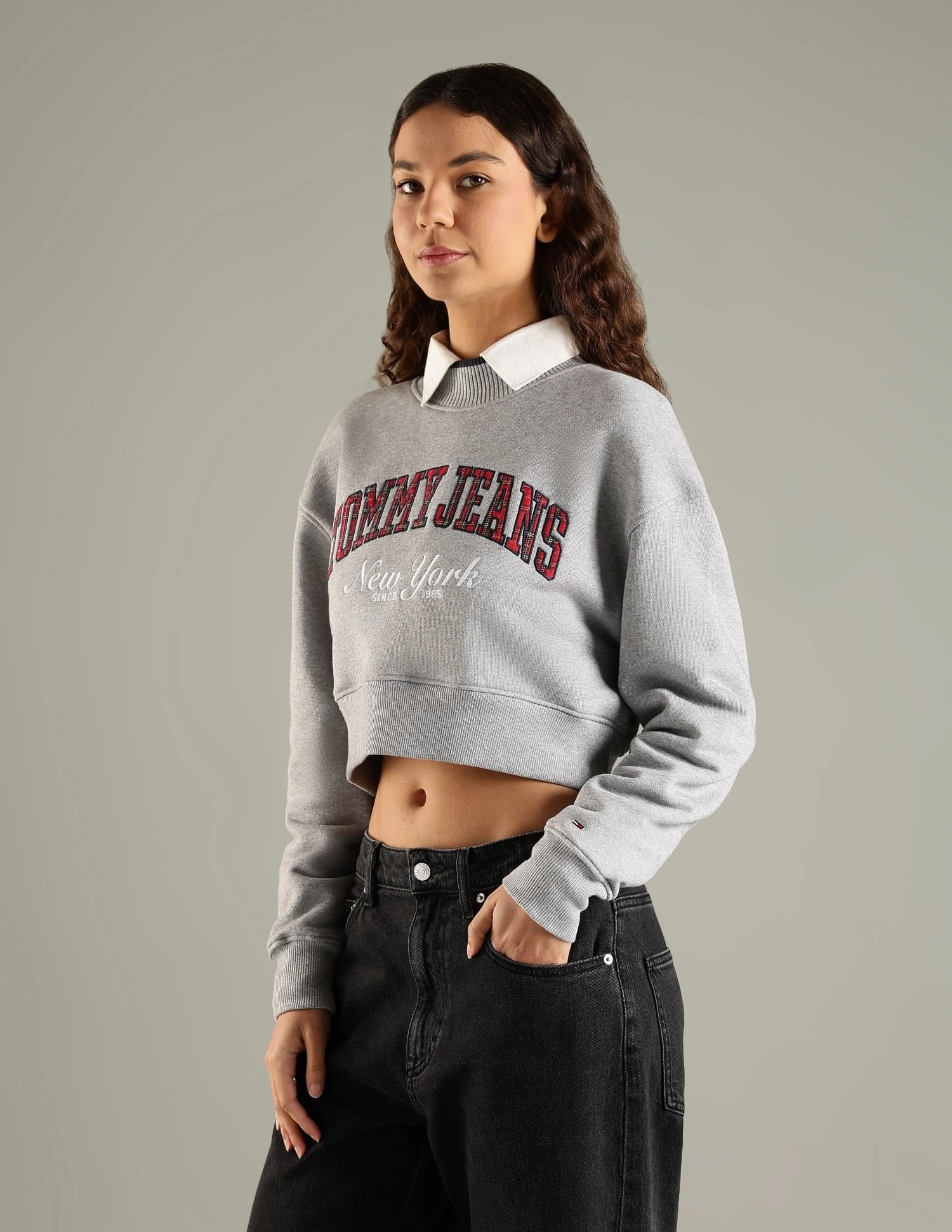 Buy Tommy Hilfiger Cropped Fit Cotton Mock Neck Sweatshirt