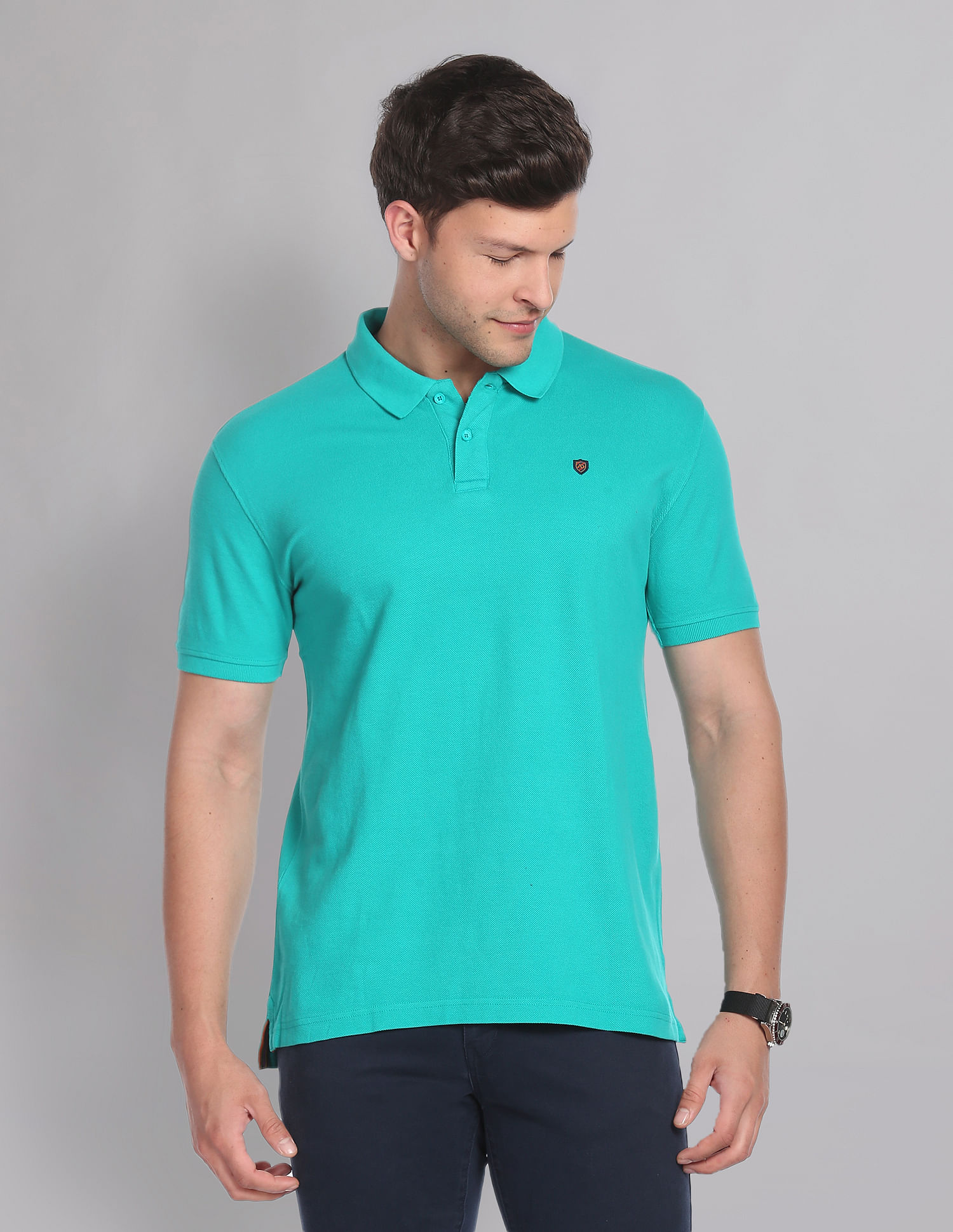 AD by Arvind Cotton Solid Polo Shirt