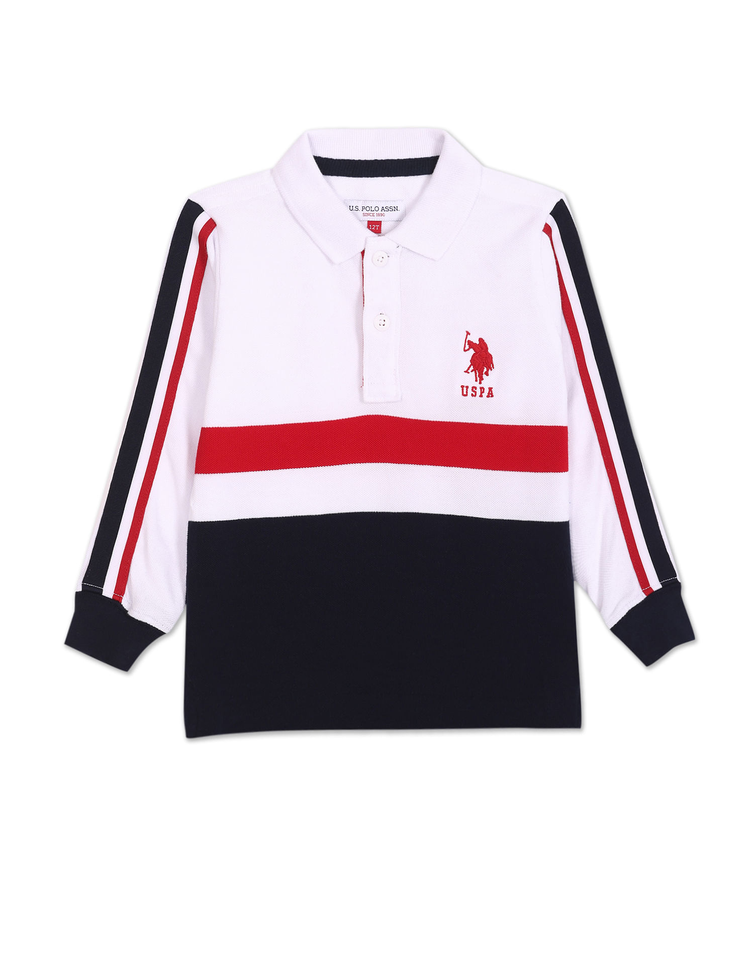 U.S. Polo Assn. Kids Boys Brand Tape Colour Block Pique Polo Shirt
